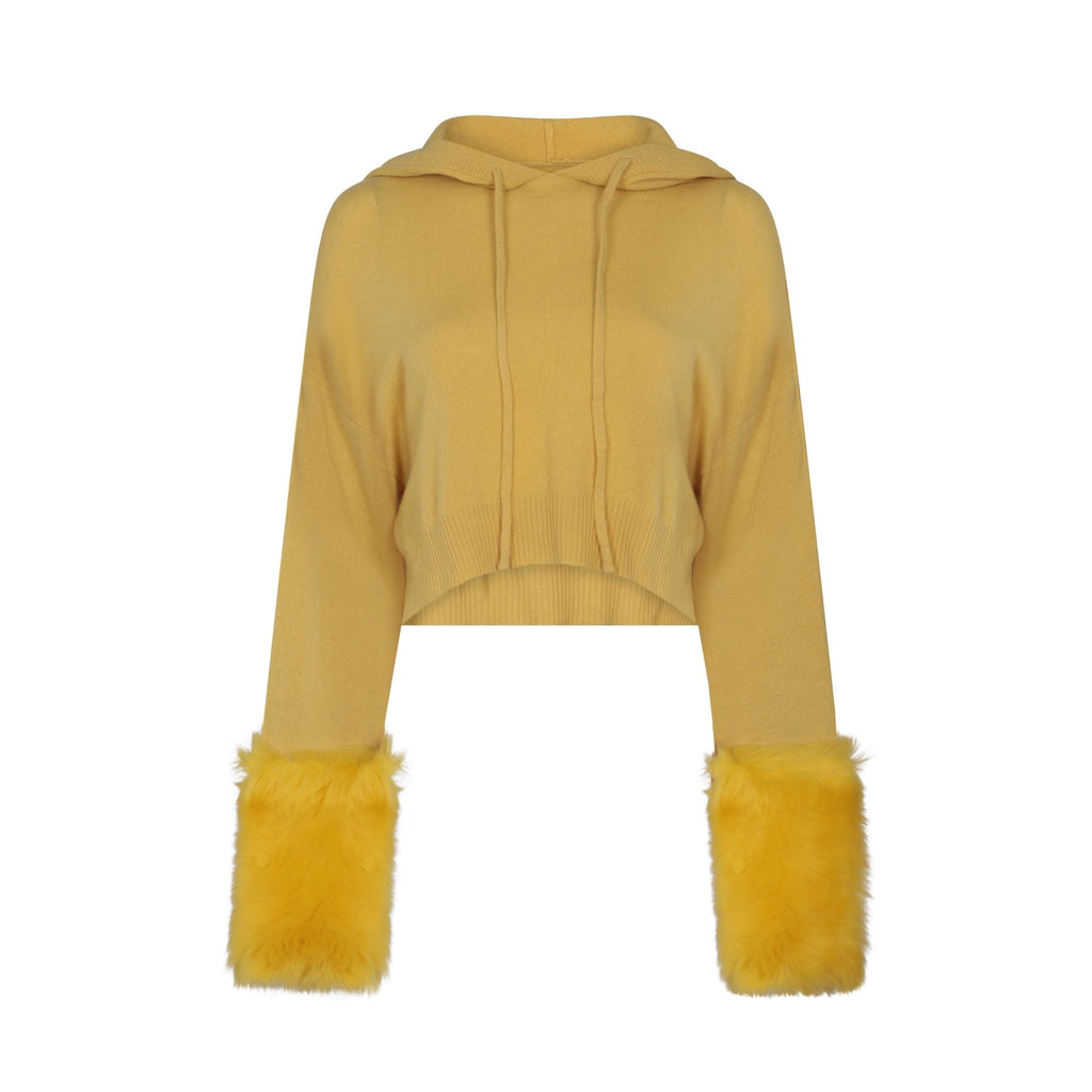Chartreuse Hoodie With Shearling Cuffs