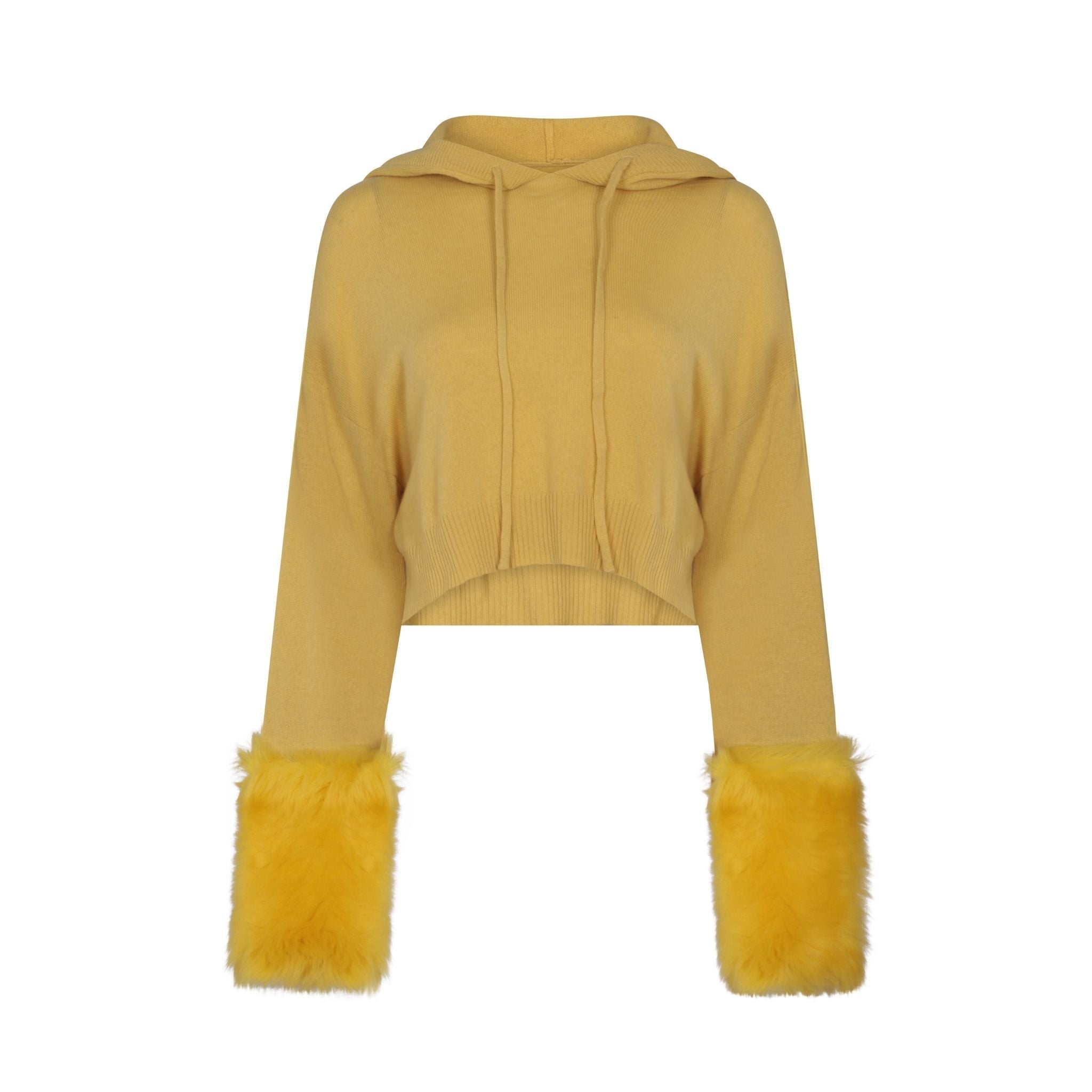 Chartreuse Hoodie With Shearling Cuffs