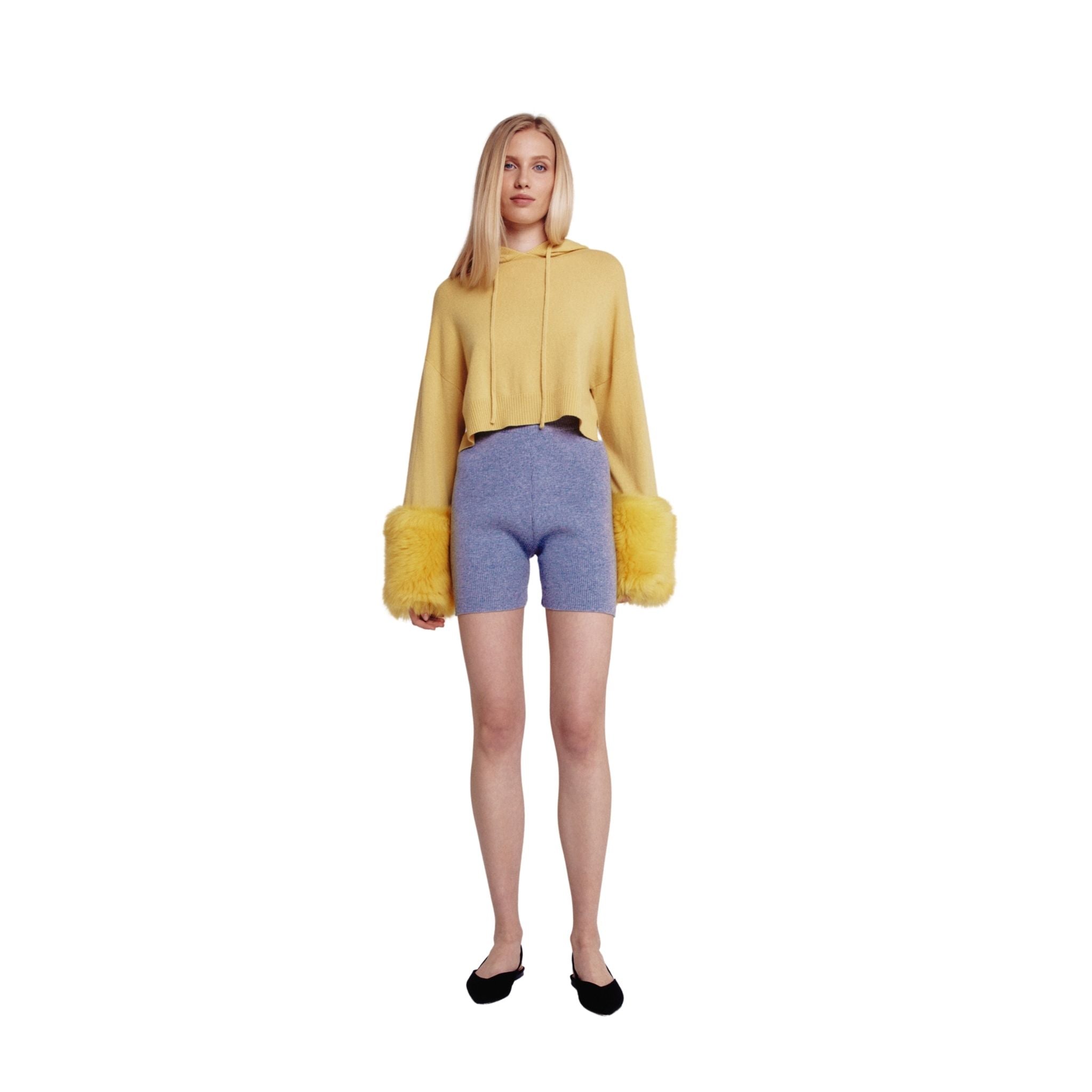 Chartreuse Hoodie With Shearling Cuffs