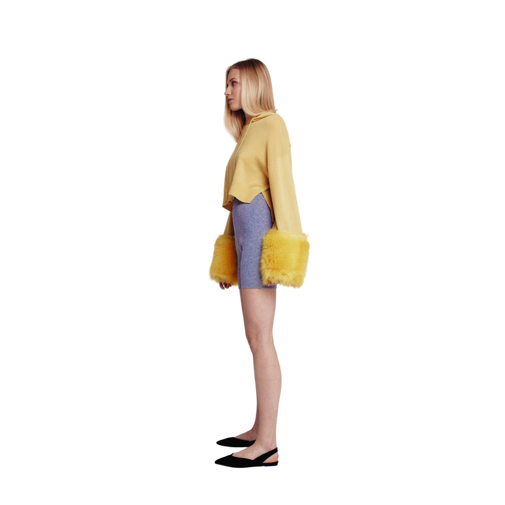 Chartreuse Hoodie With Shearling Cuffs