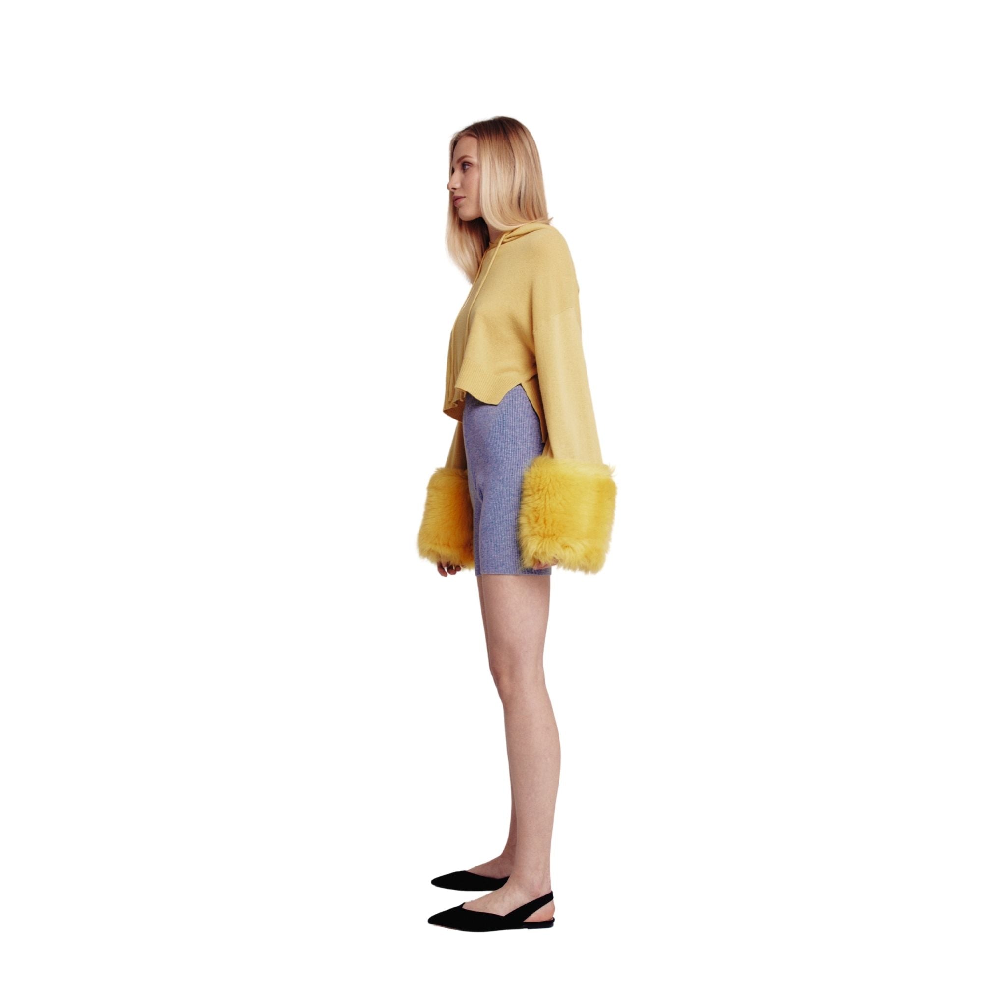 Chartreuse Hoodie With Shearling Cuffs