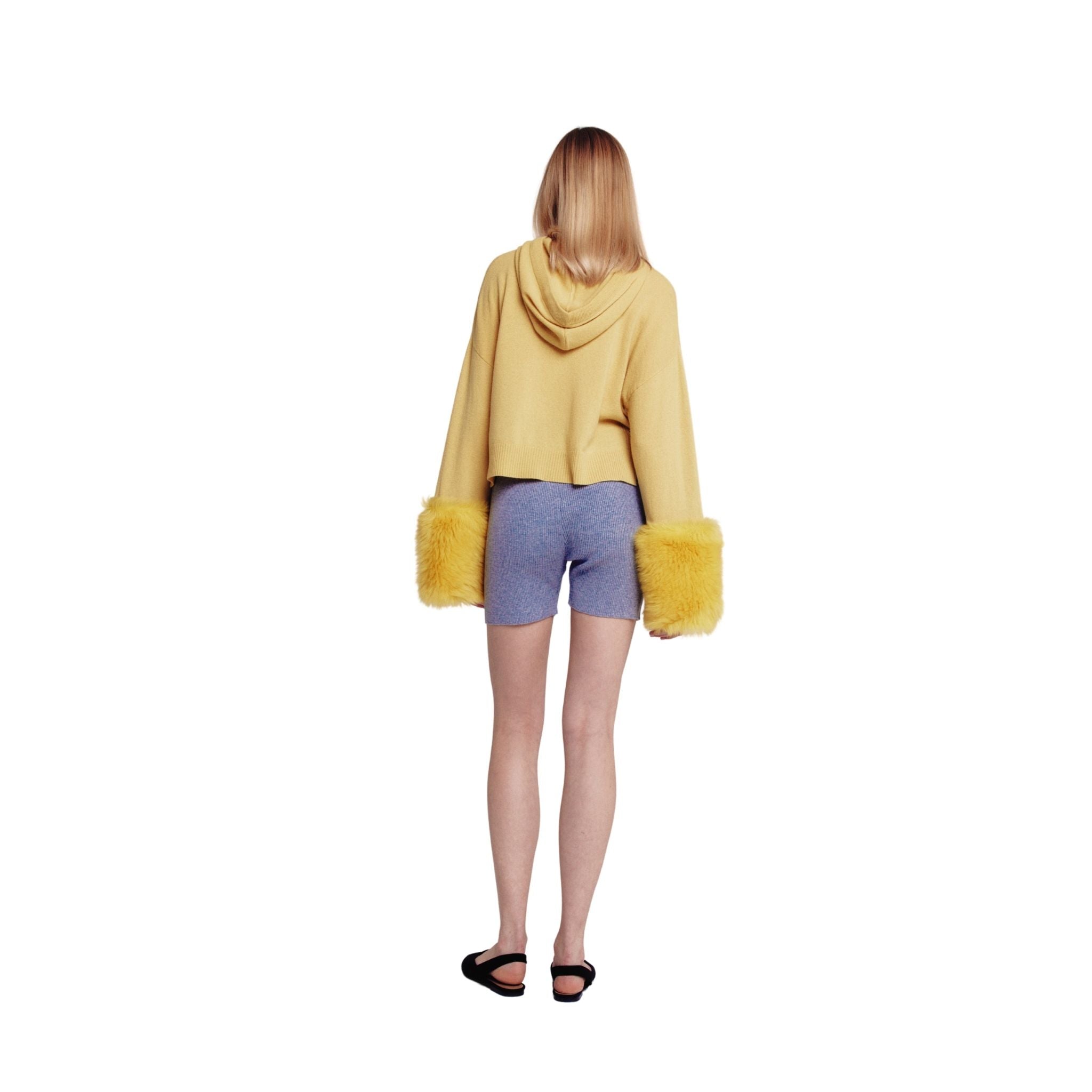 Chartreuse Hoodie With Shearling Cuffs