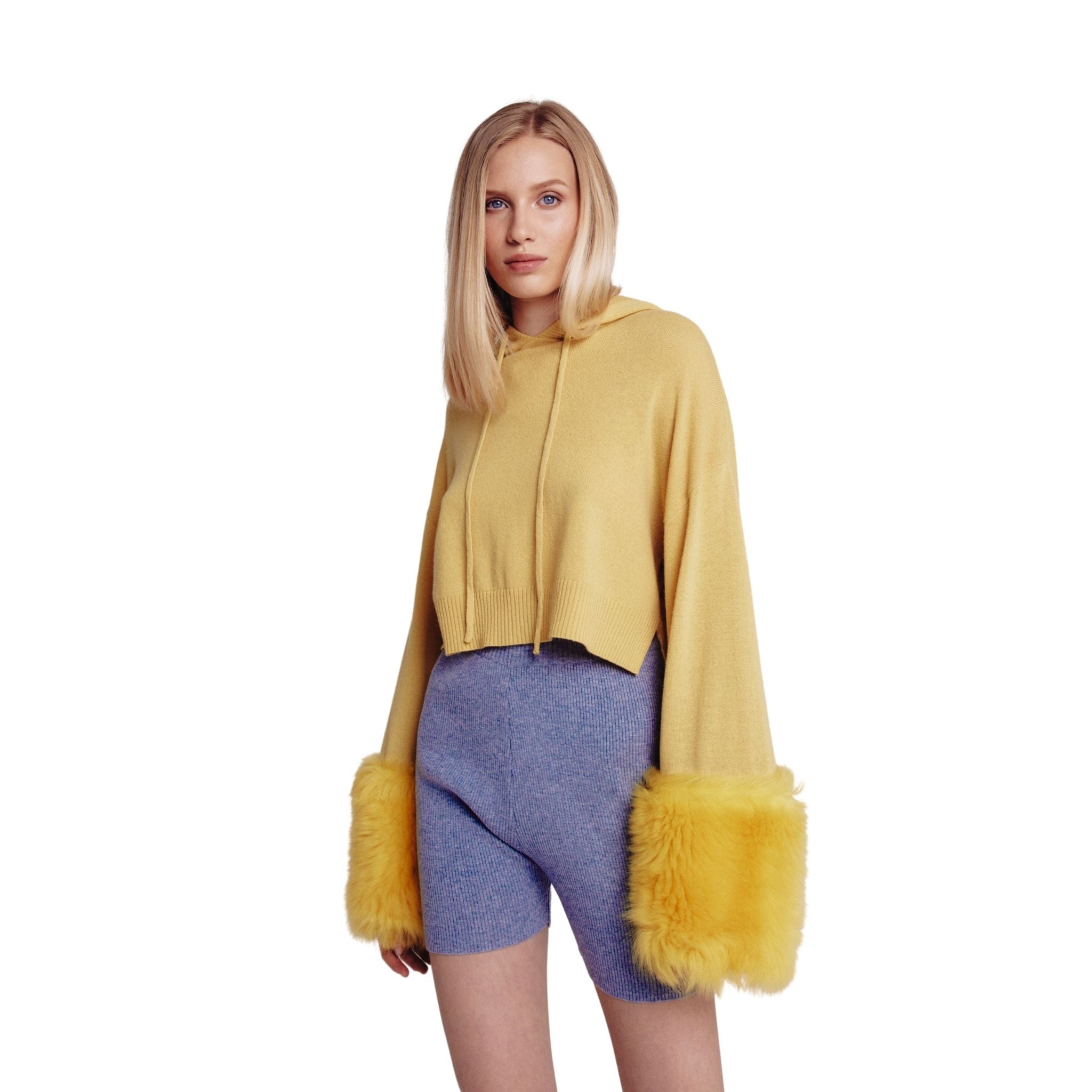 Chartreuse Hoodie With Shearling Cuffs
