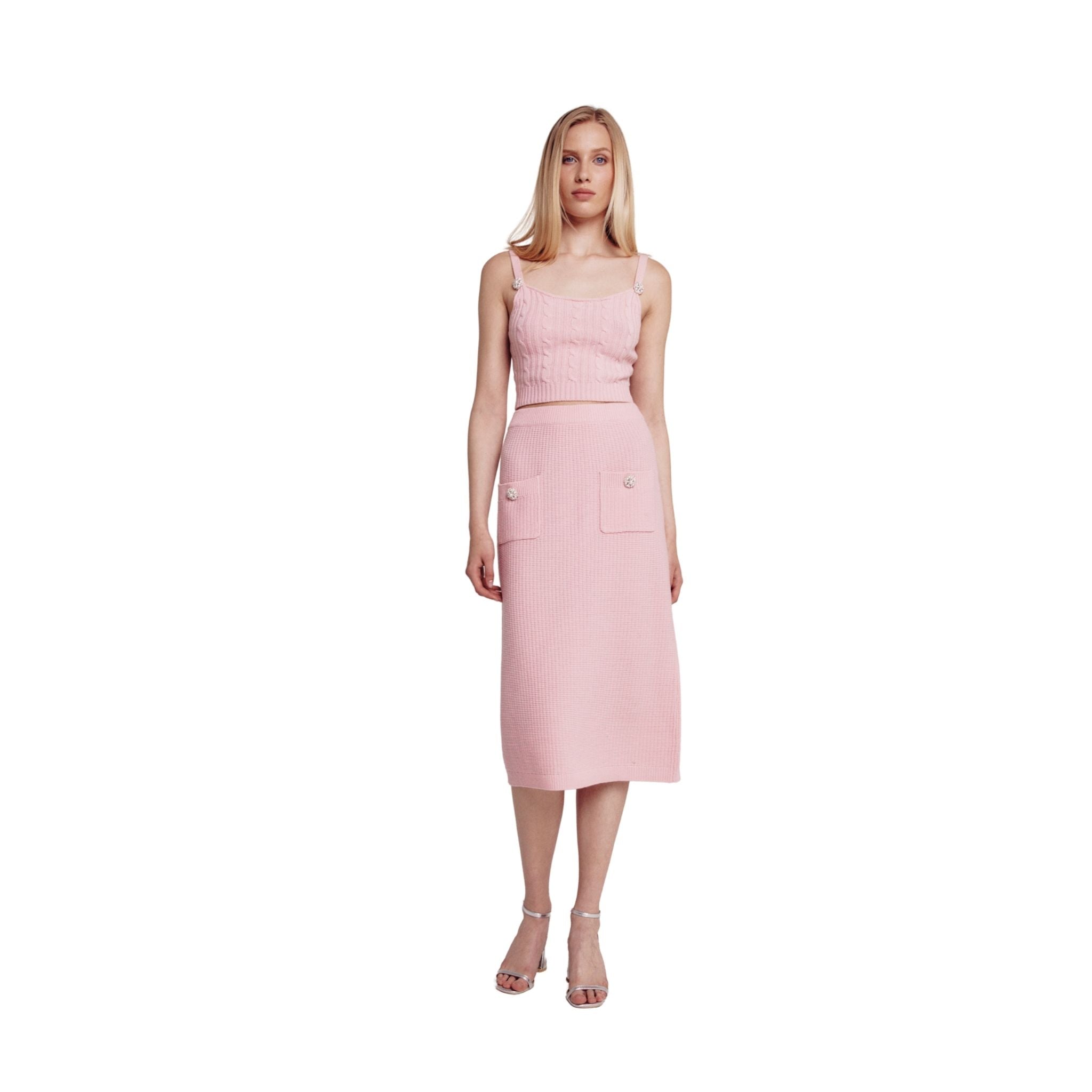 Pink Embellished Jacquard Skirt