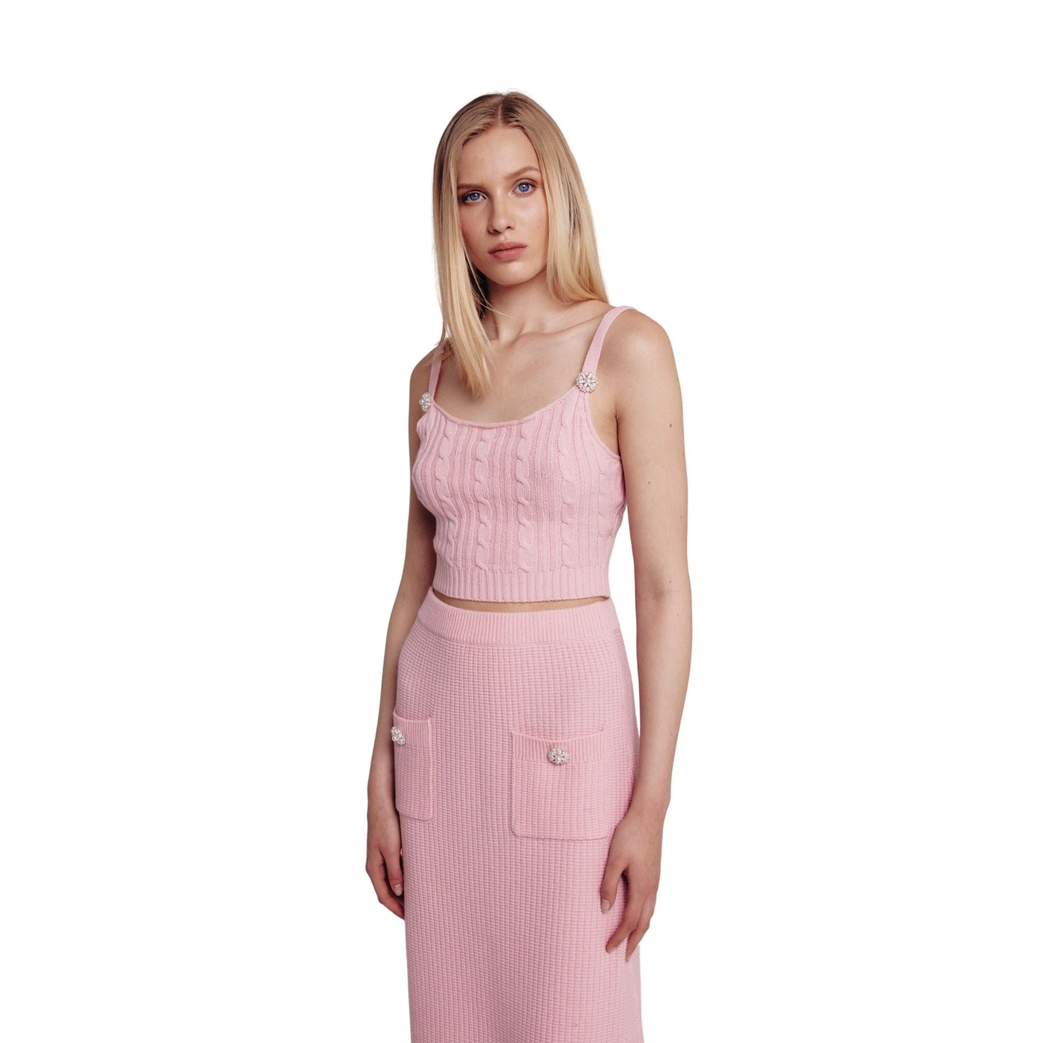 Pink Embellished Jacquard Skirt