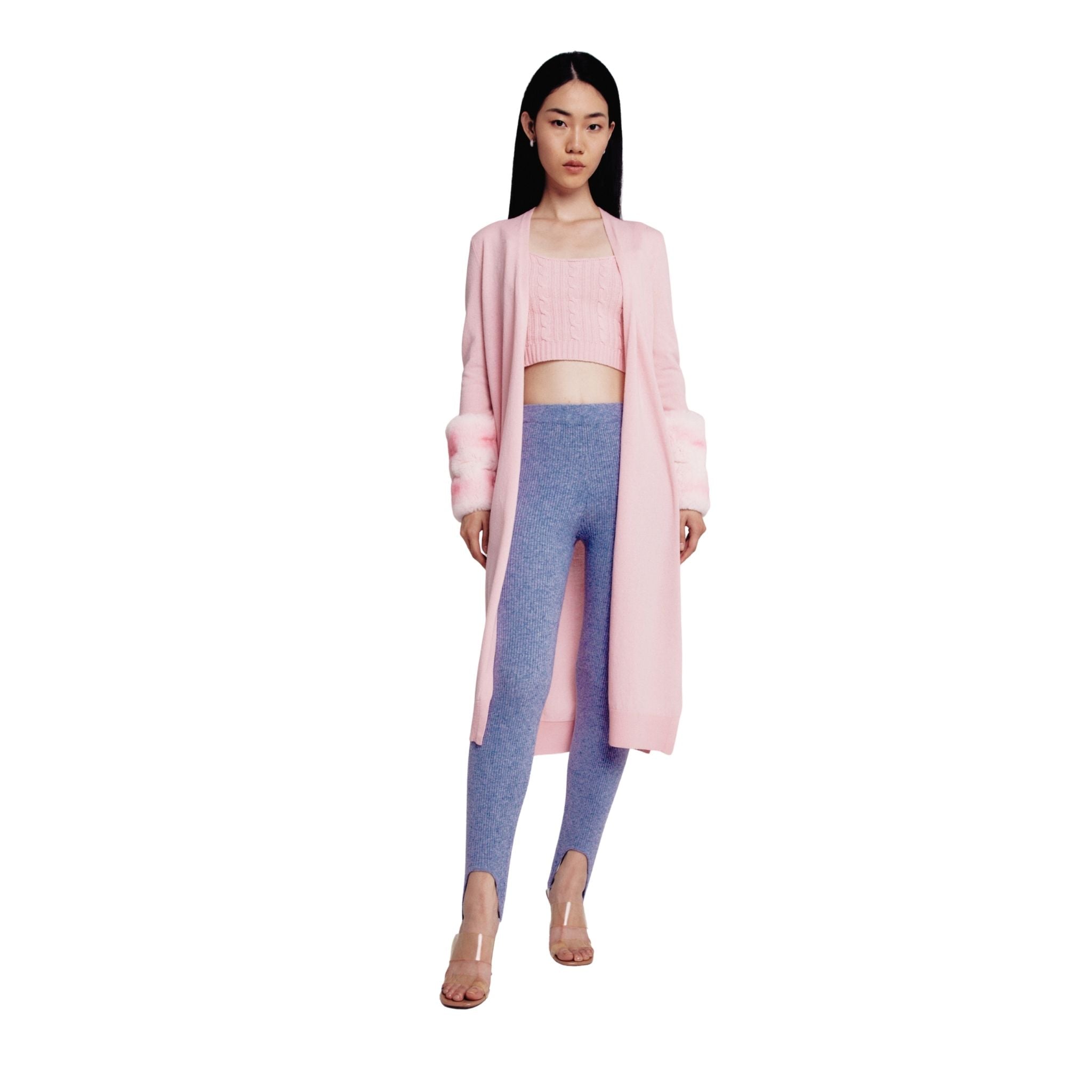 Pink Long Chinchilla Cuff Cardigan