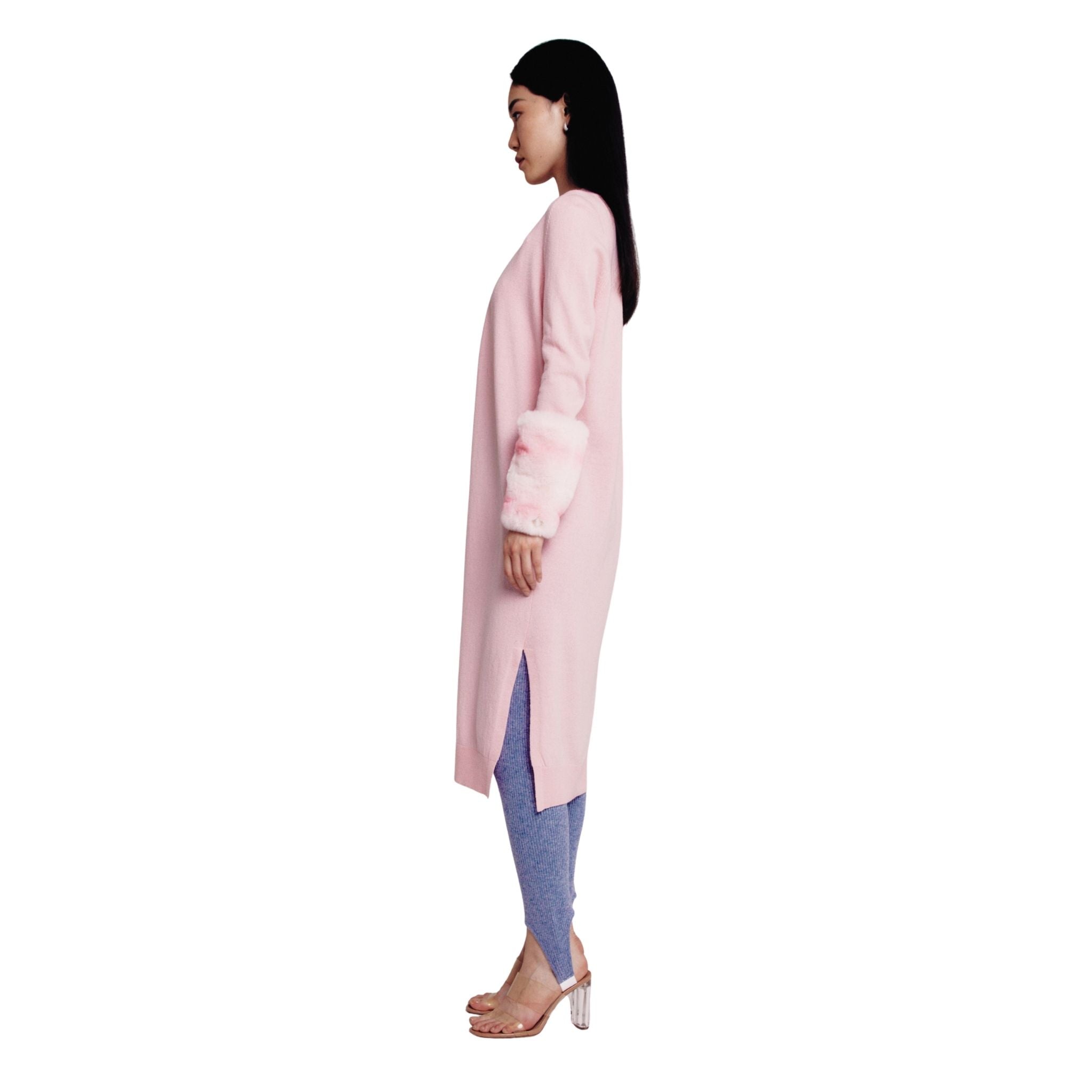 Pink Long Chinchilla Cuff Cardigan