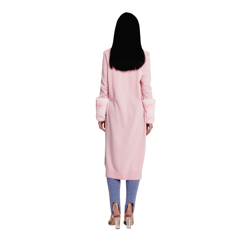 Pink Long Chinchilla Cuff Cardigan