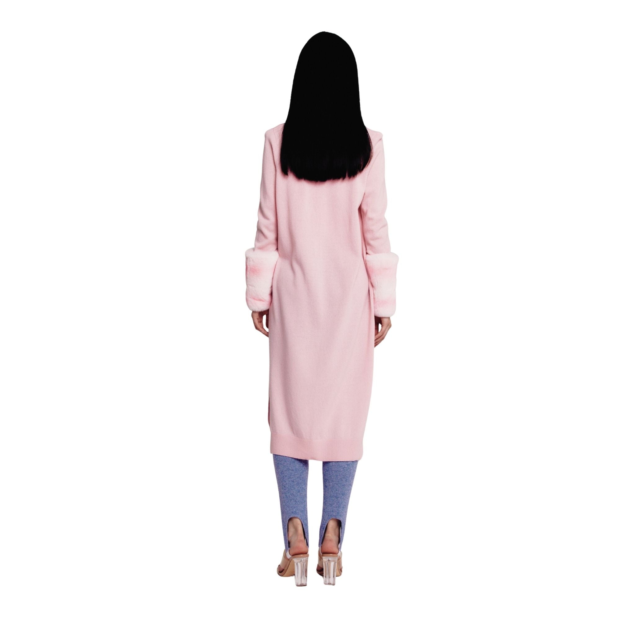 Pink Long Chinchilla Cuff Cardigan