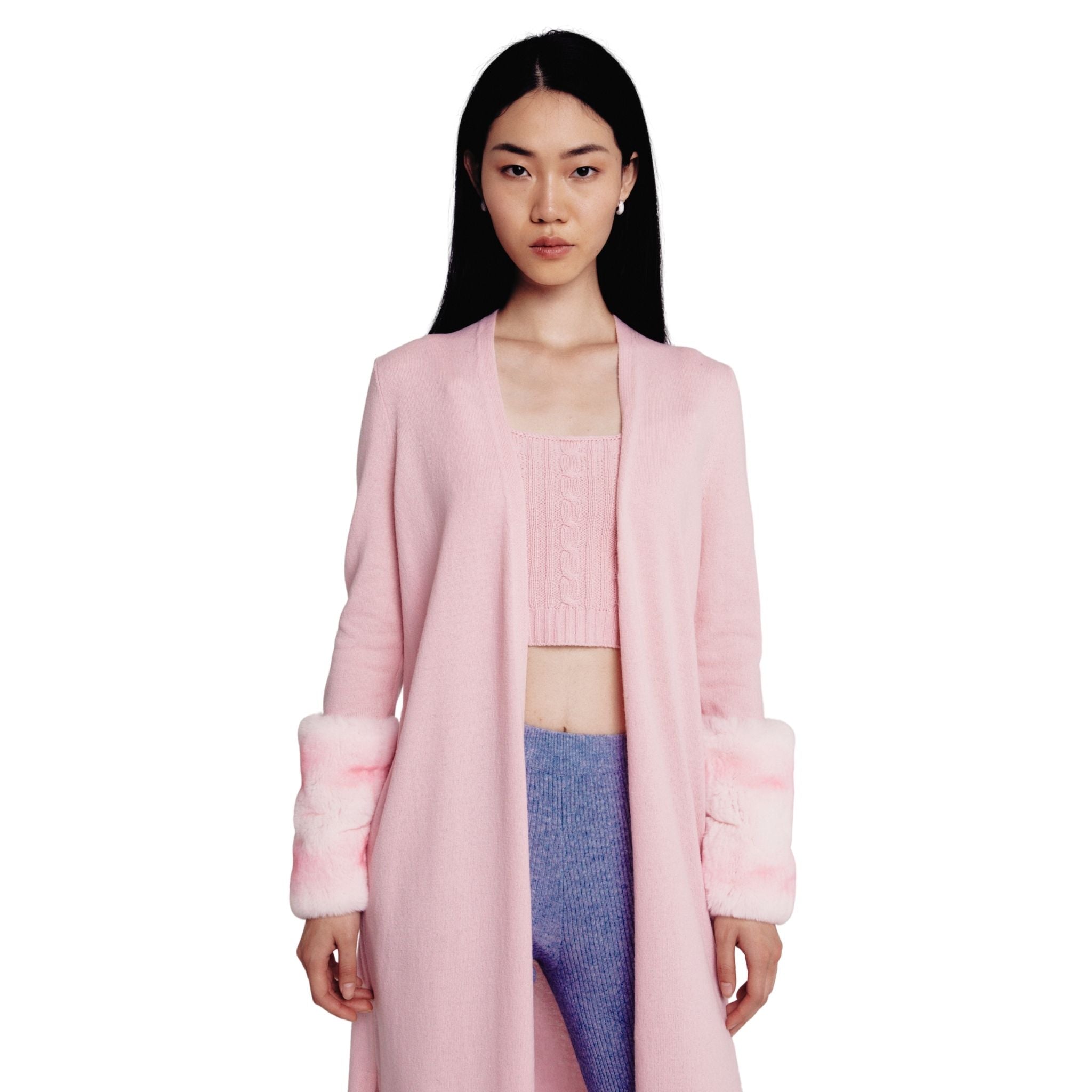 Pink Long Chinchilla Cuff Cardigan