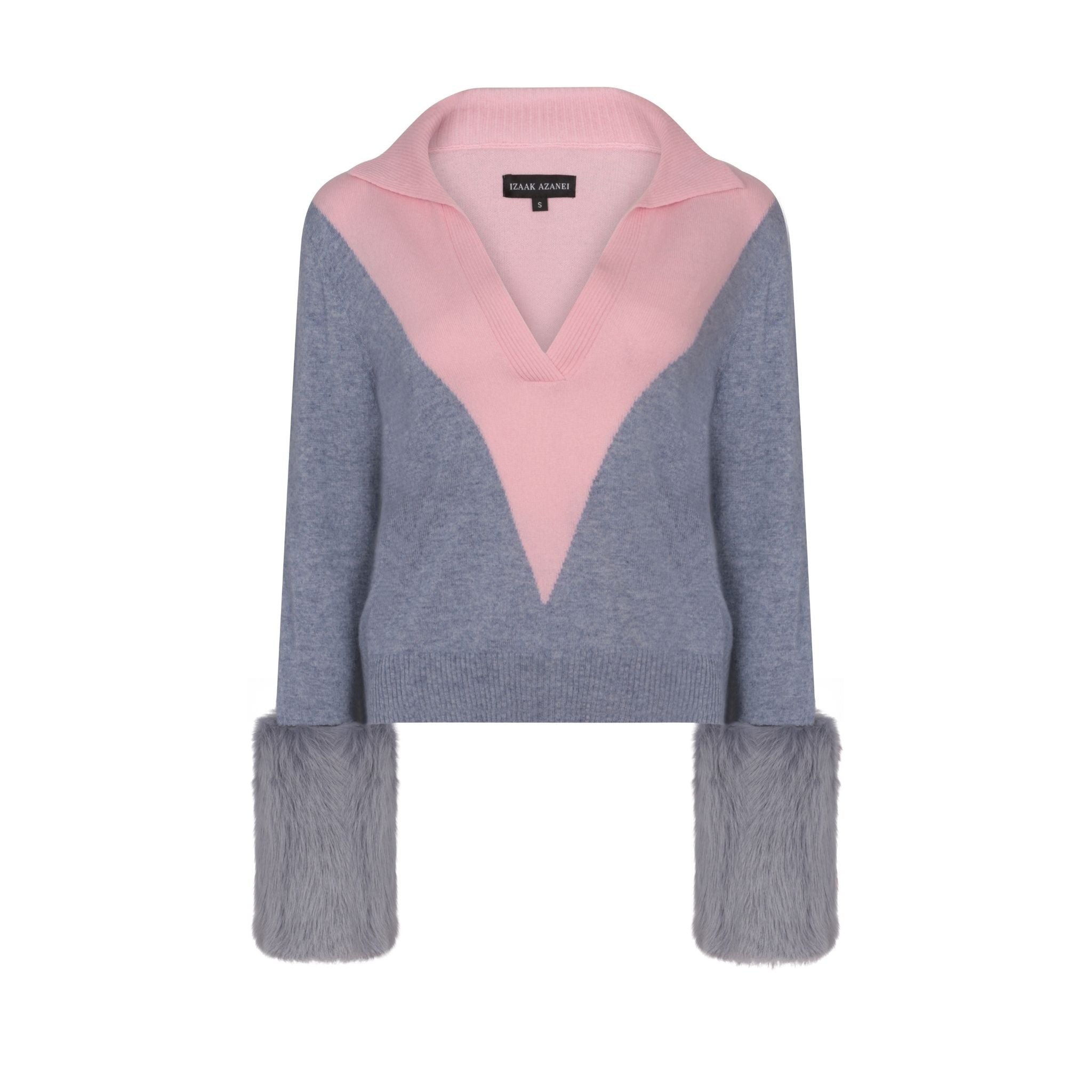 Colour Block Deep V Sweatshirt With Shearling Cuffs