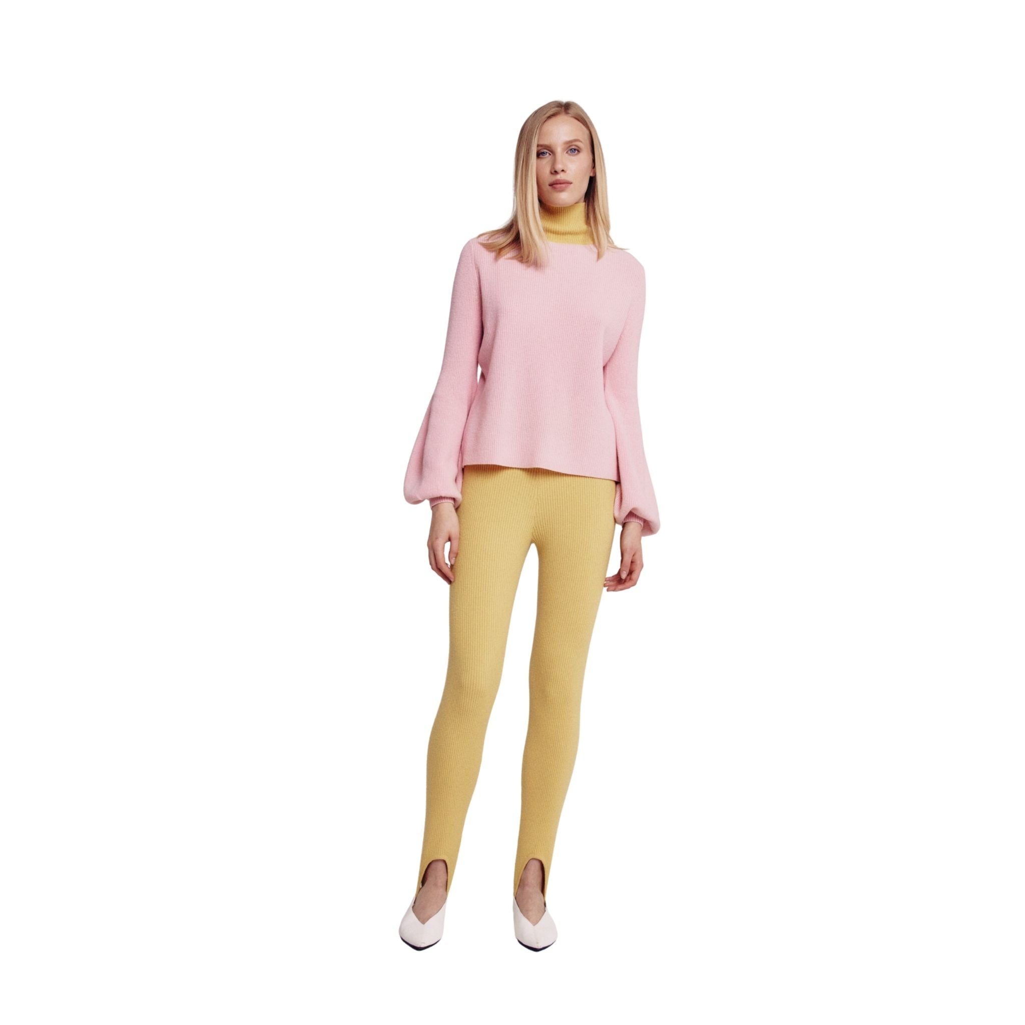 Pink And Chartreuse Colour Block Bell Sleeve Sweater