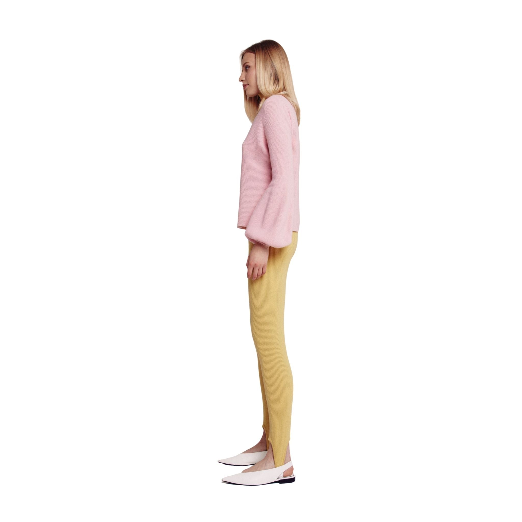 Pink And Chartreuse Colour Block Bell Sleeve Sweater