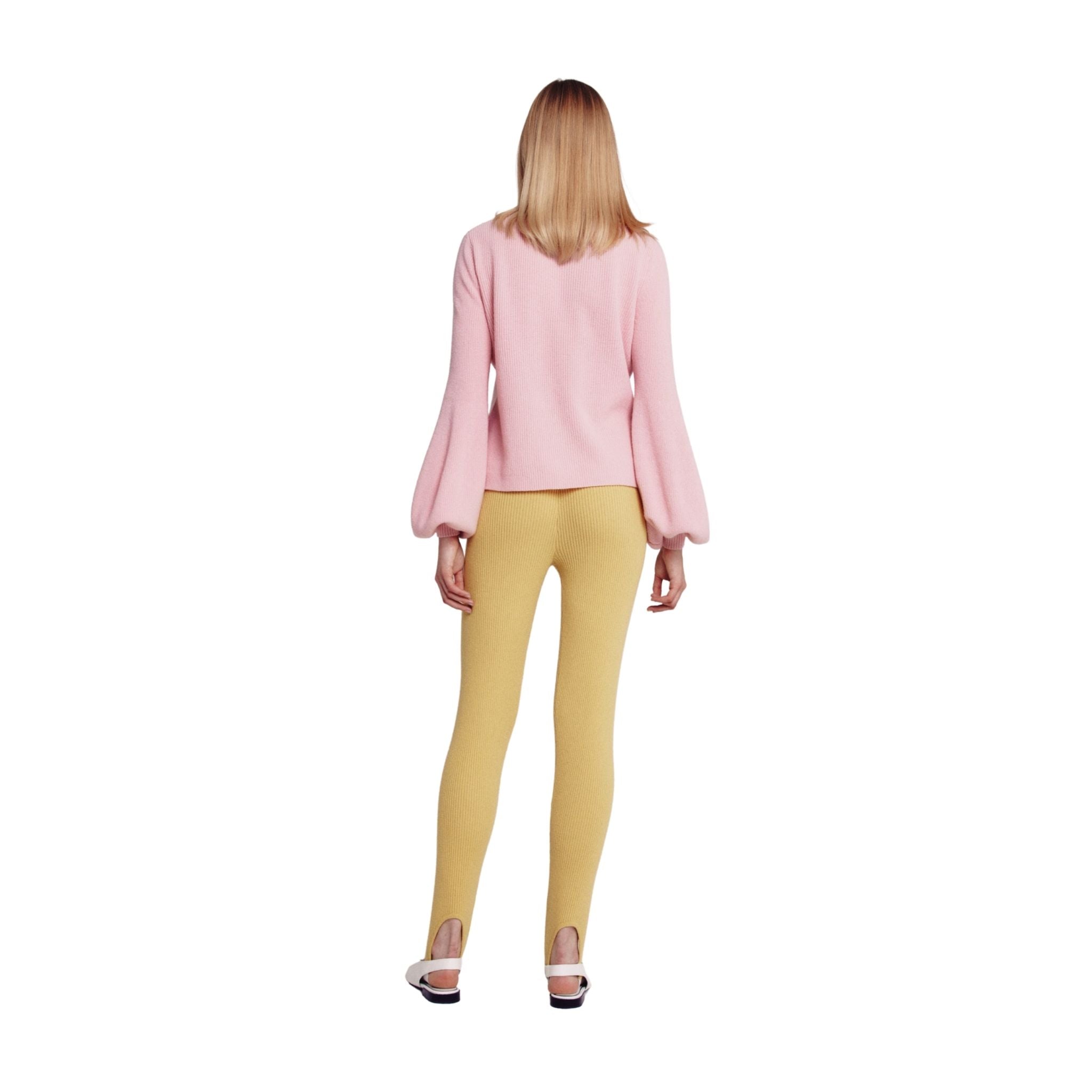 Pink And Chartreuse Colour Block Bell Sleeve Sweater