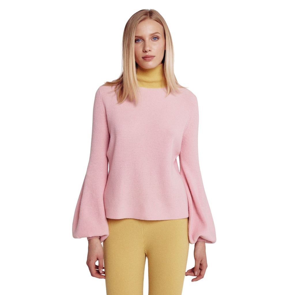 Pink And Chartreuse Colour Block Bell Sleeve Sweater