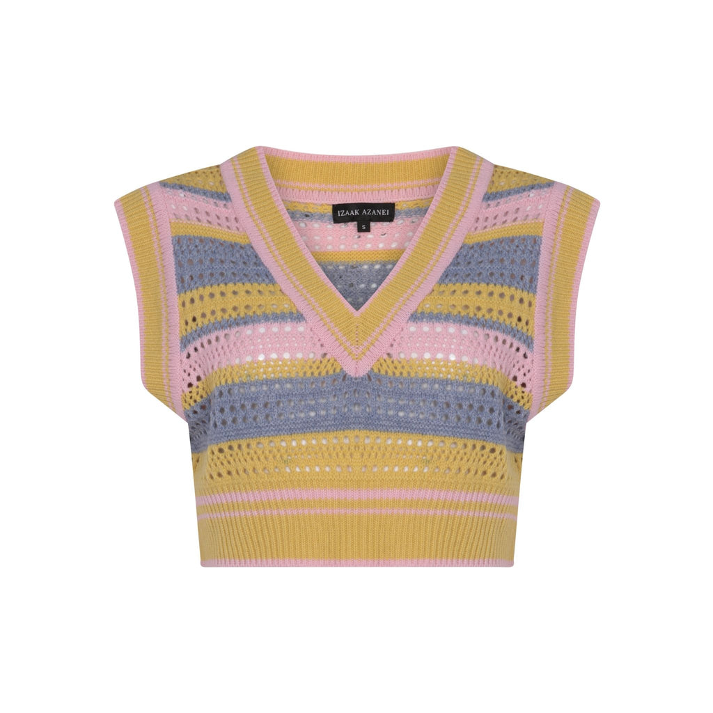 Multicoloured Knit Crochet V Neck