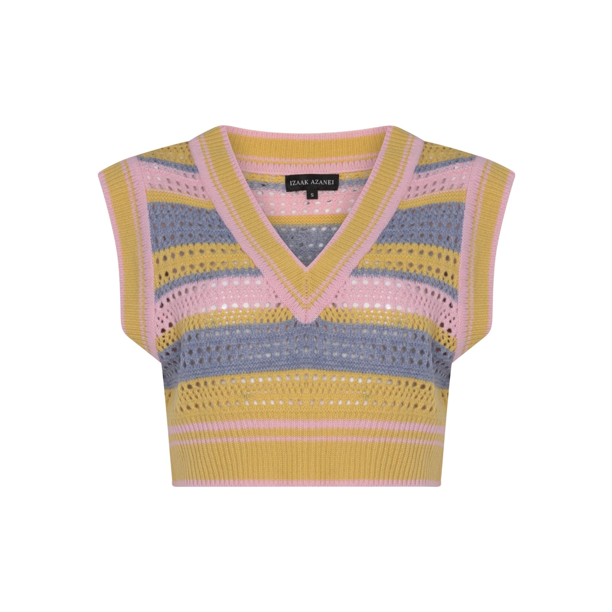 Multicoloured Knit Crochet V Neck