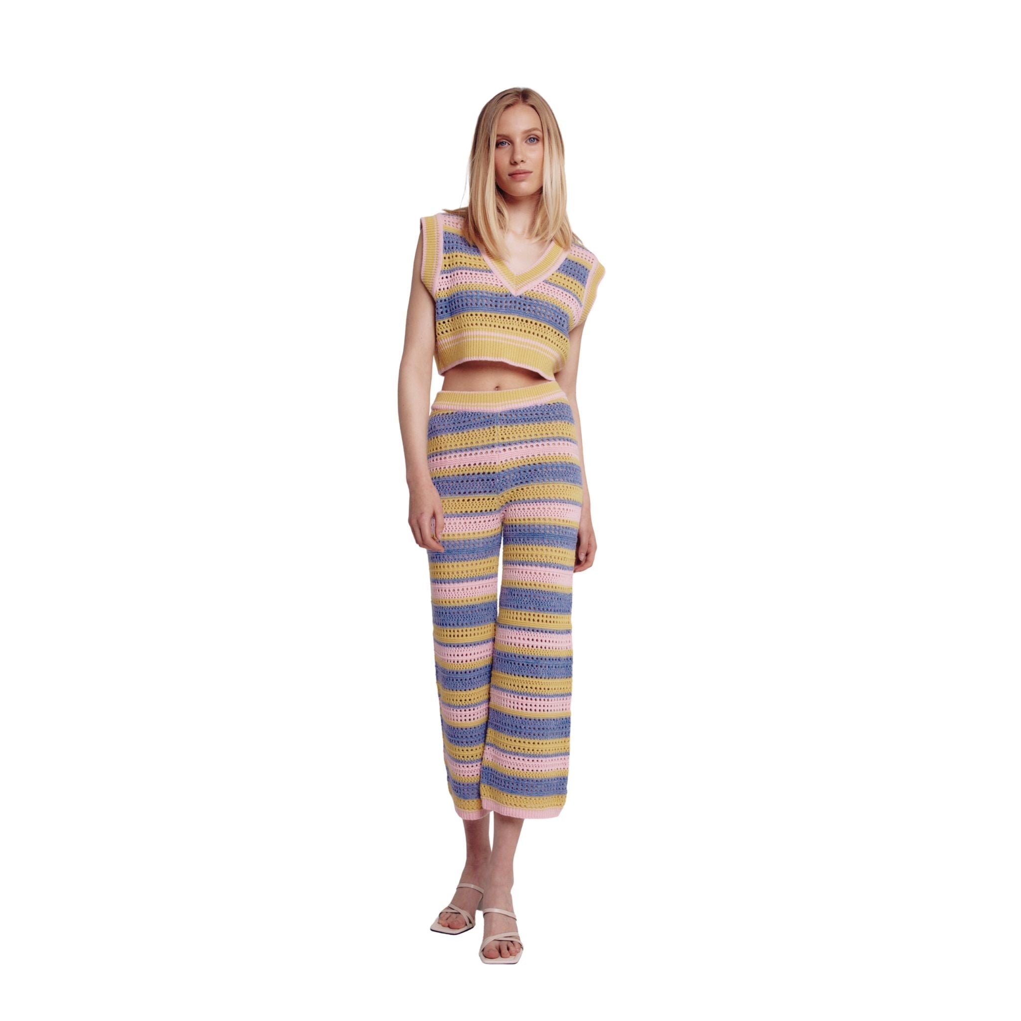 Multicoloured Knit Crochet V Neck