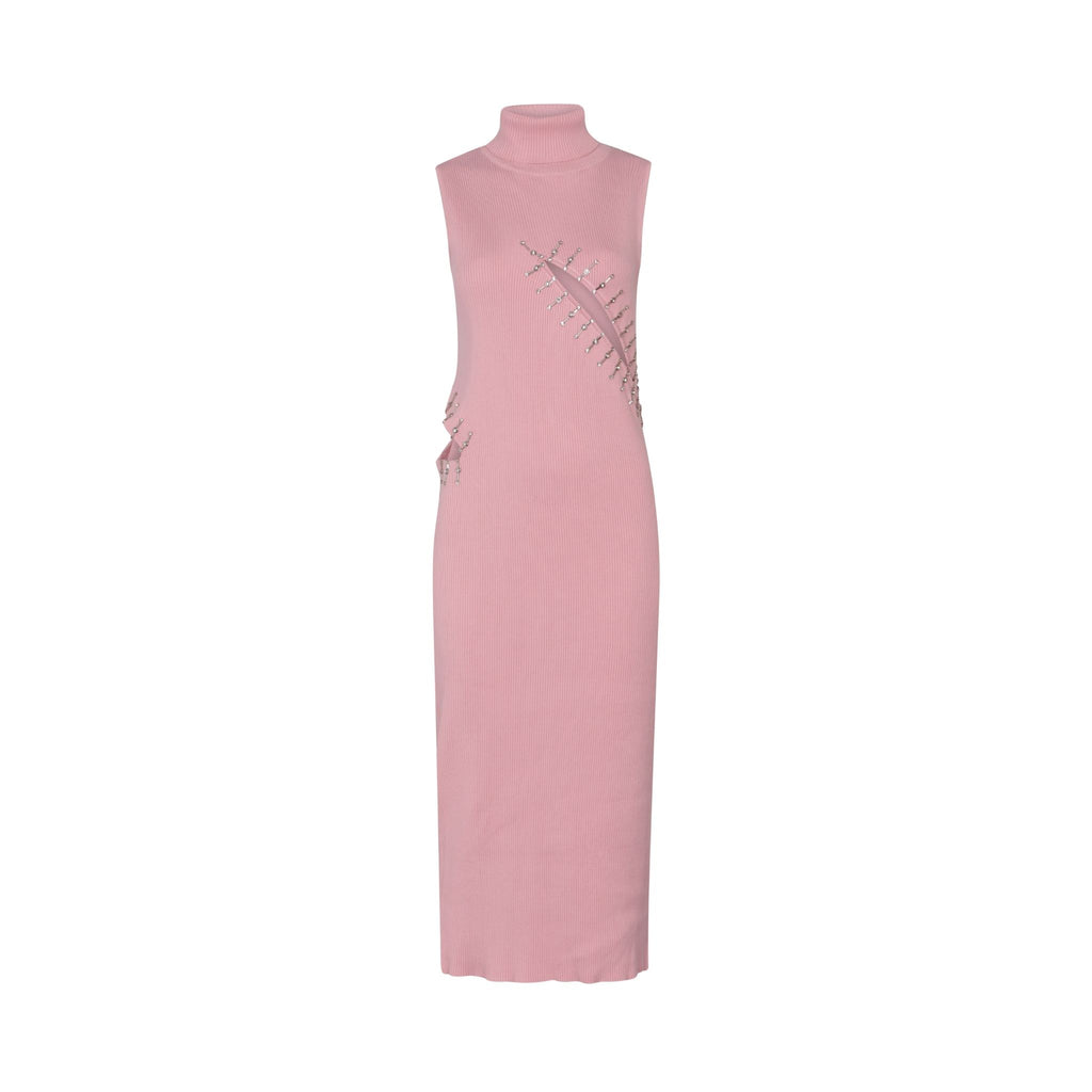 Pink Cut-Out Ribbed Dress