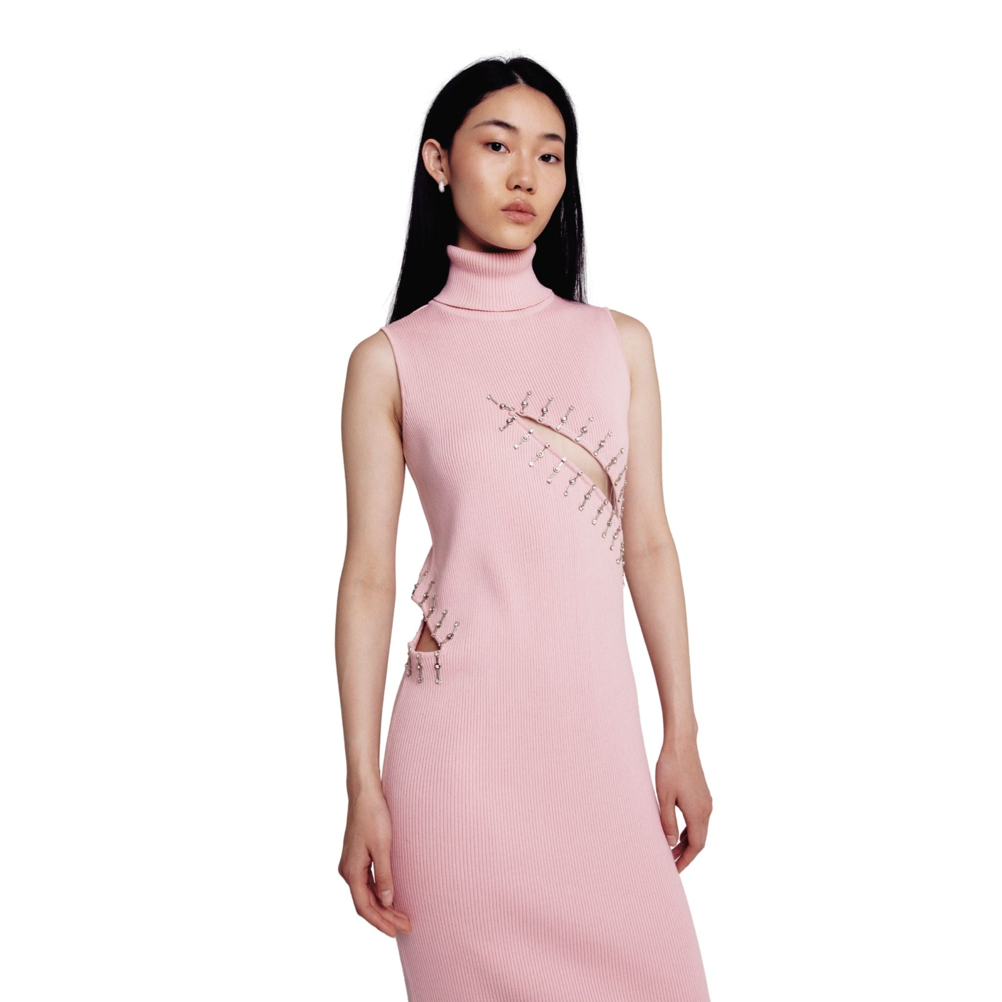 Pink Cut-Out Ribbed Dress
