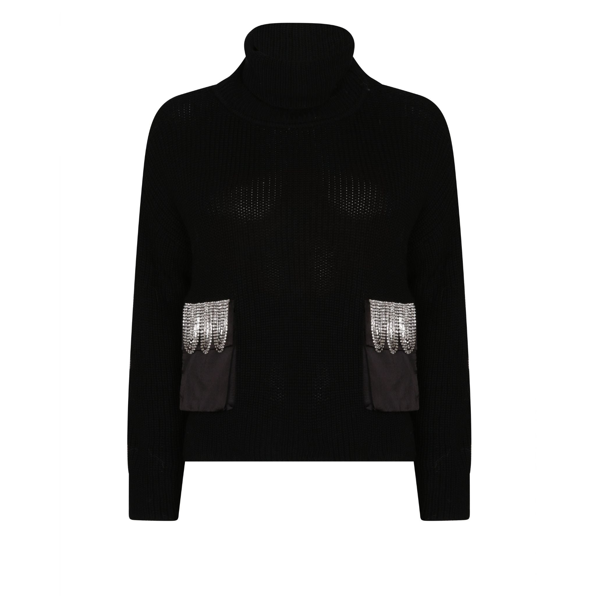 Black Embellished Pocket Sweater