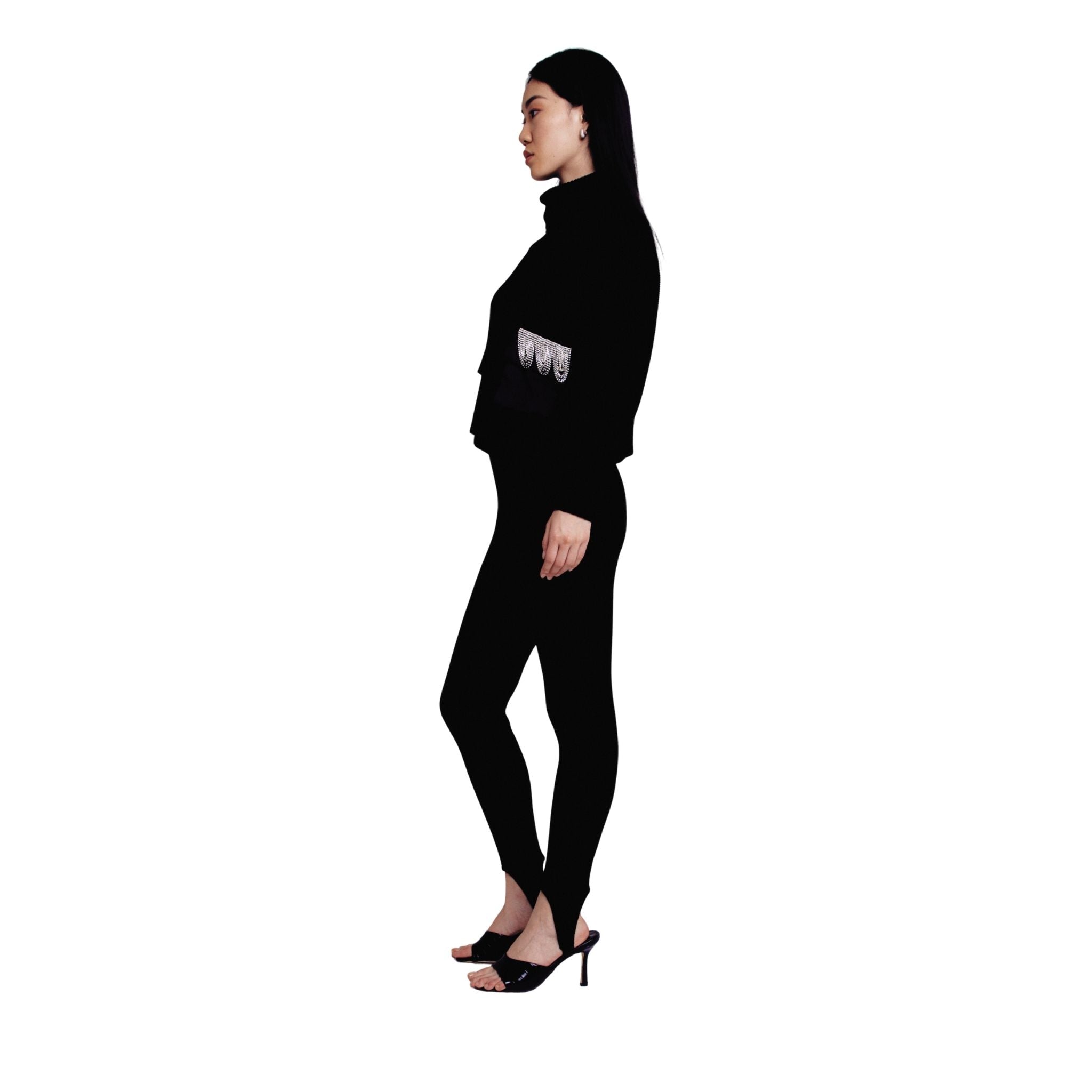 Black Embellished Pocket Sweater