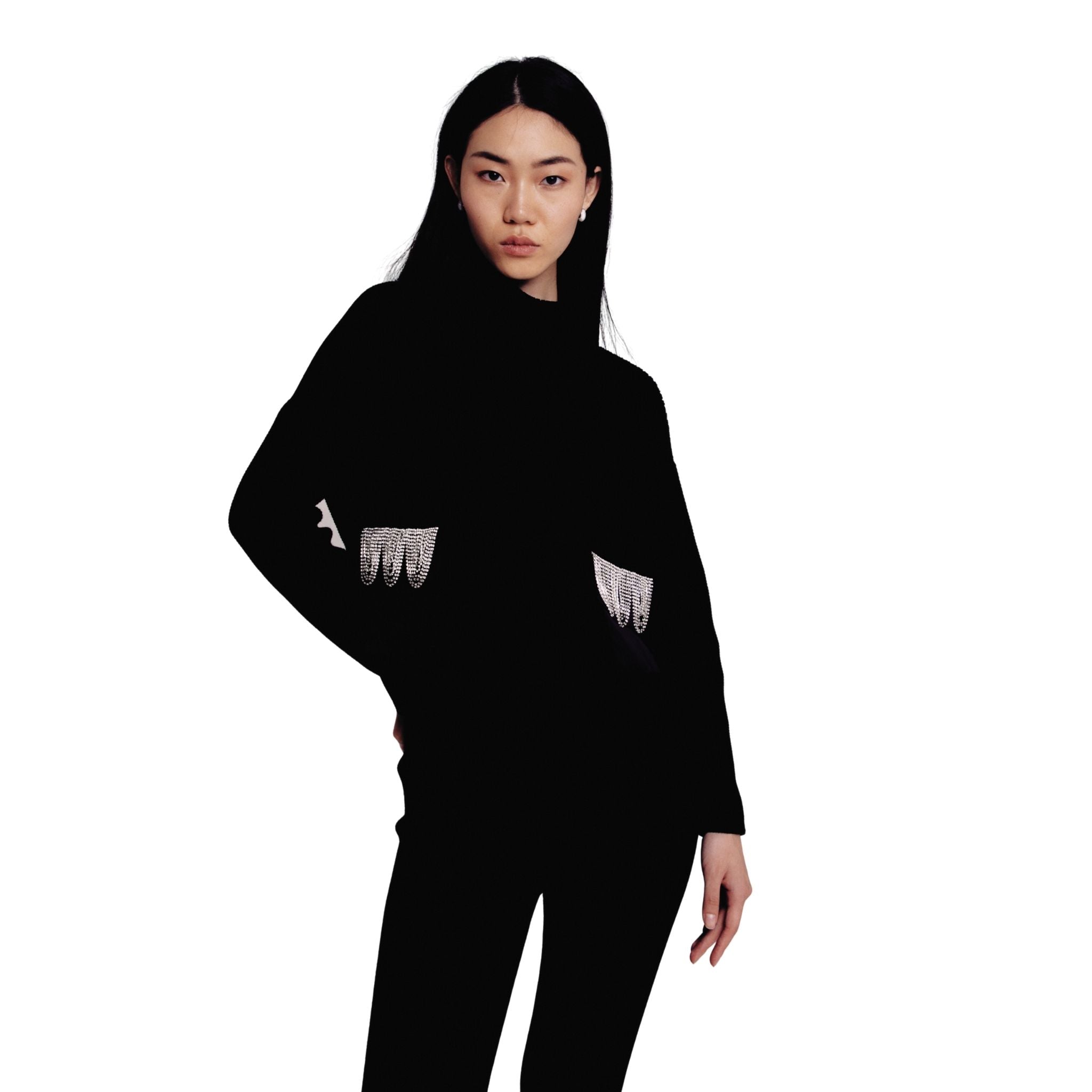 Black Embellished Pocket Sweater