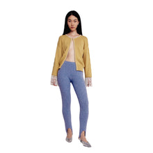 Load image into Gallery viewer, Chartreuse Pearl Lined Cable Knit Cardigan
