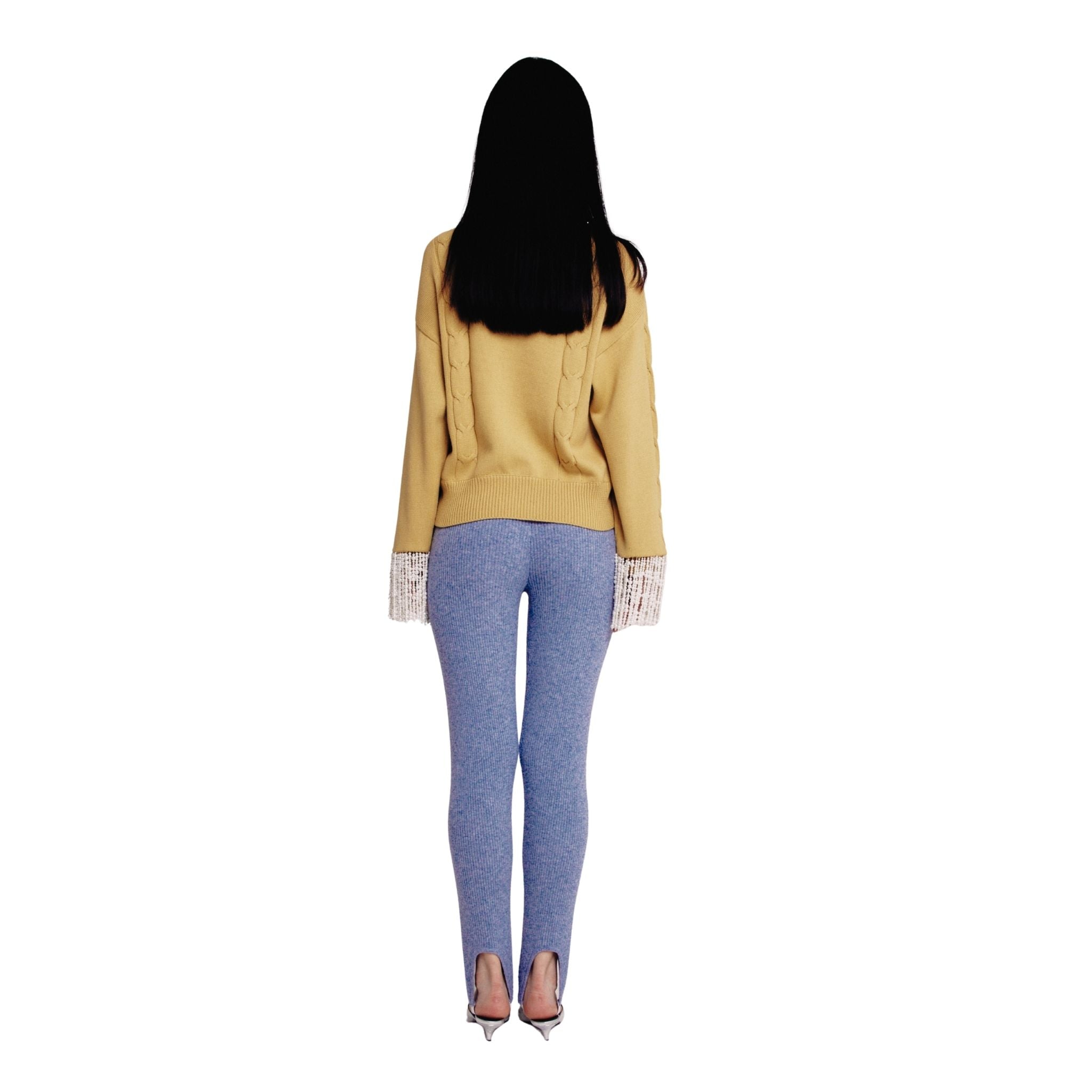 Chartreuse Pearl Lined Cable Knit Cardigan