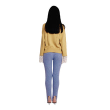 Load image into Gallery viewer, Chartreuse Pearl Lined Cable Knit Cardigan
