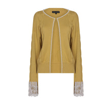 Load image into Gallery viewer, Chartreuse Pearl Lined Cable Knit Cardigan
