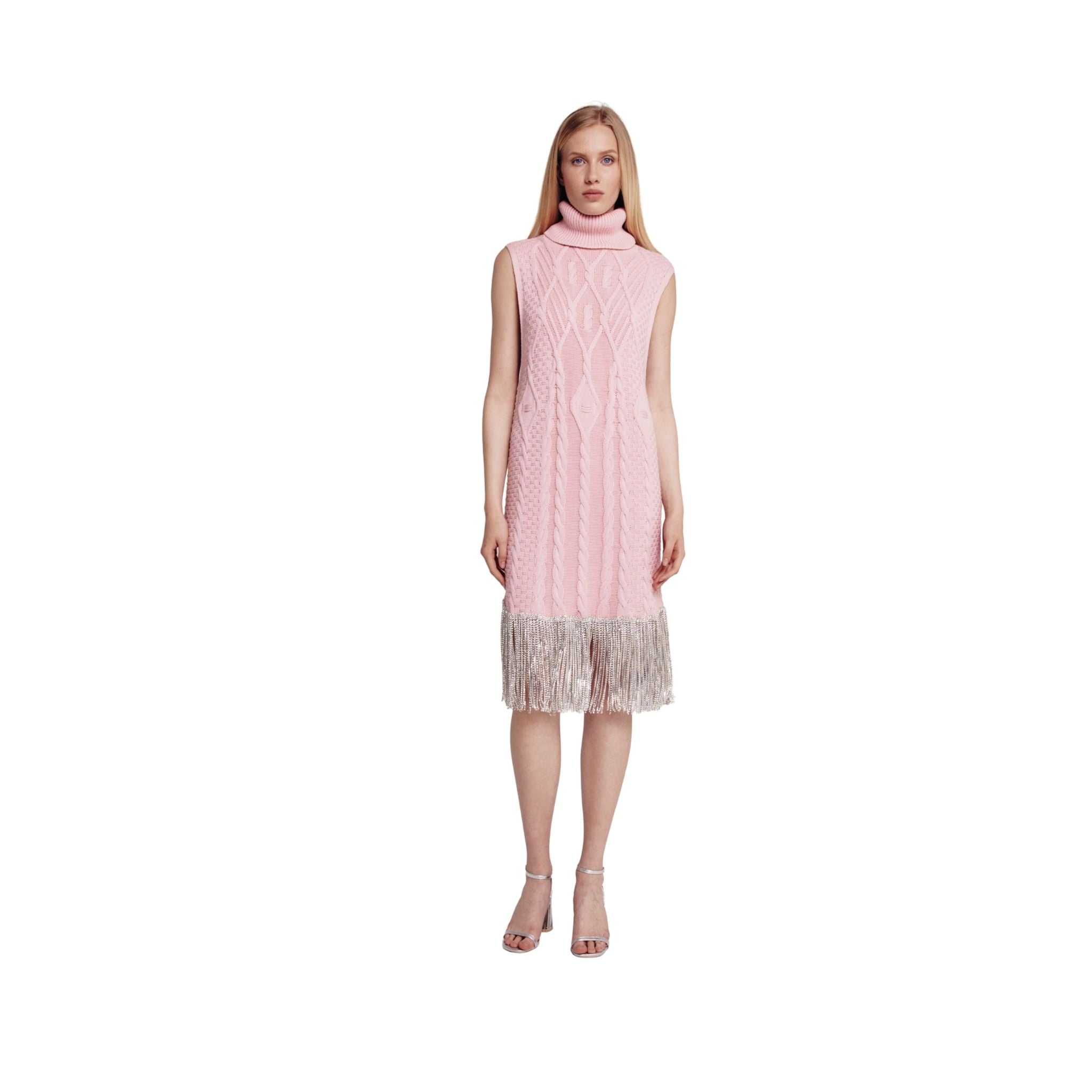 Pink Crystal Embellished Sleeveless Dress