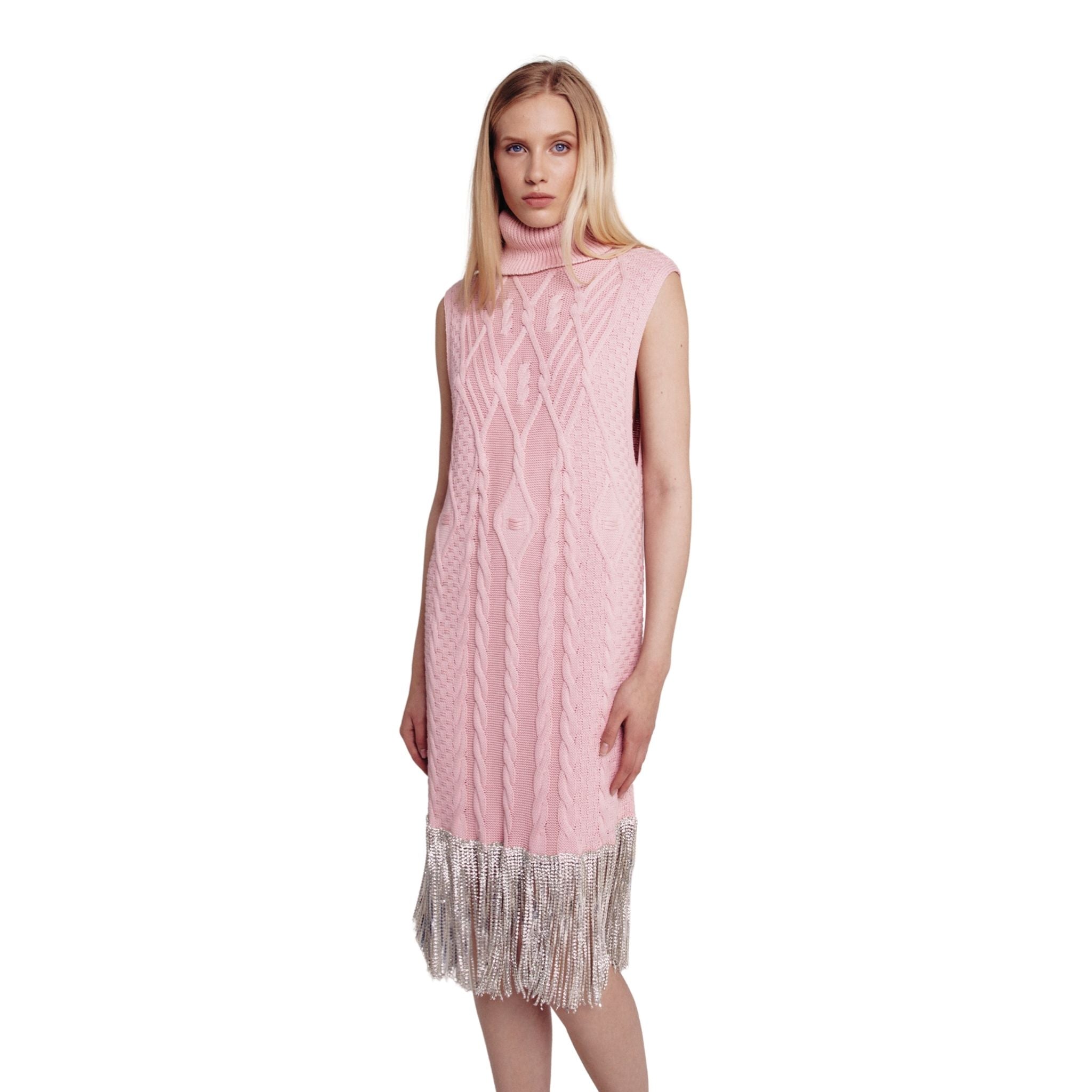 Pink Crystal Embellished Sleeveless Dress