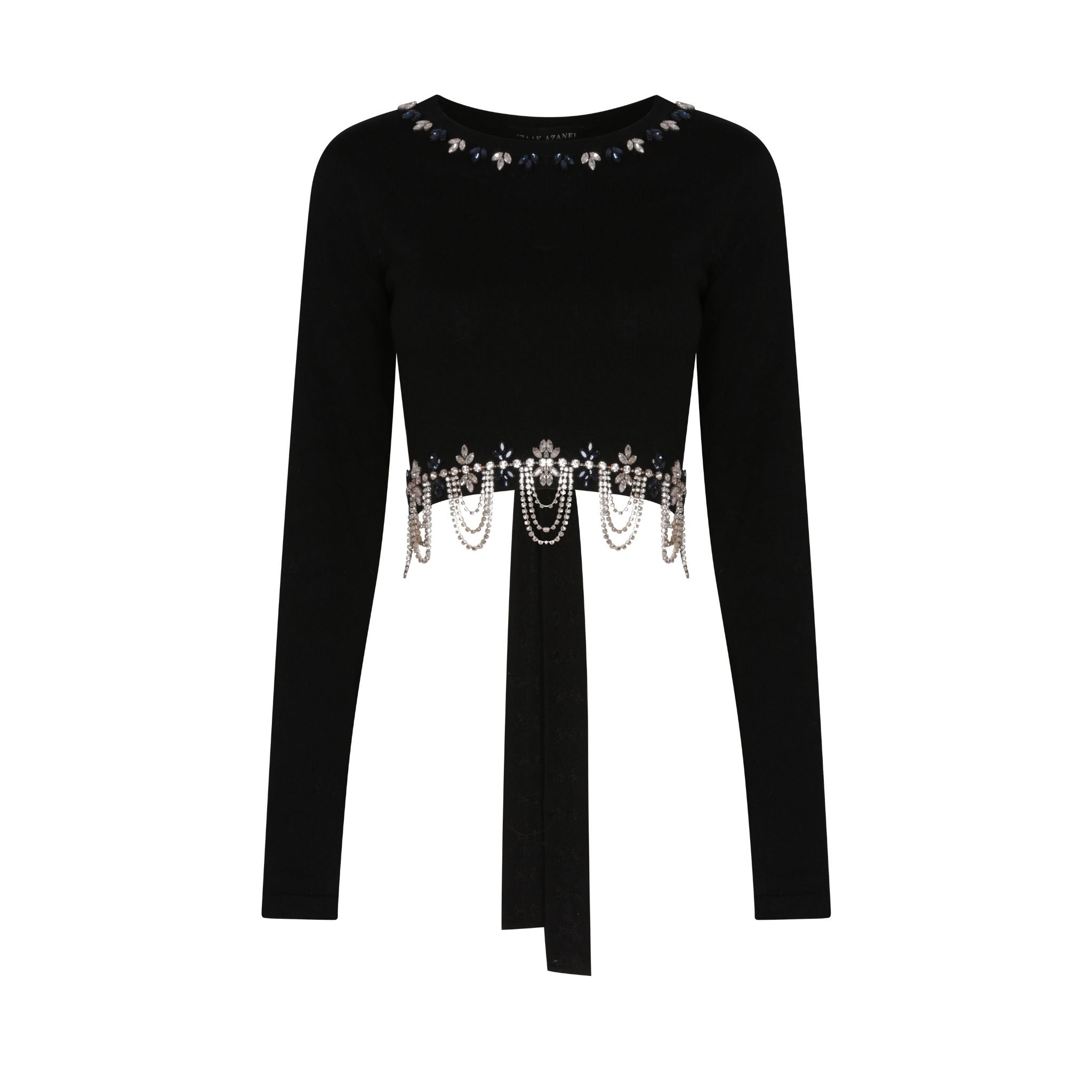Black Cropped Backless Embellished Top