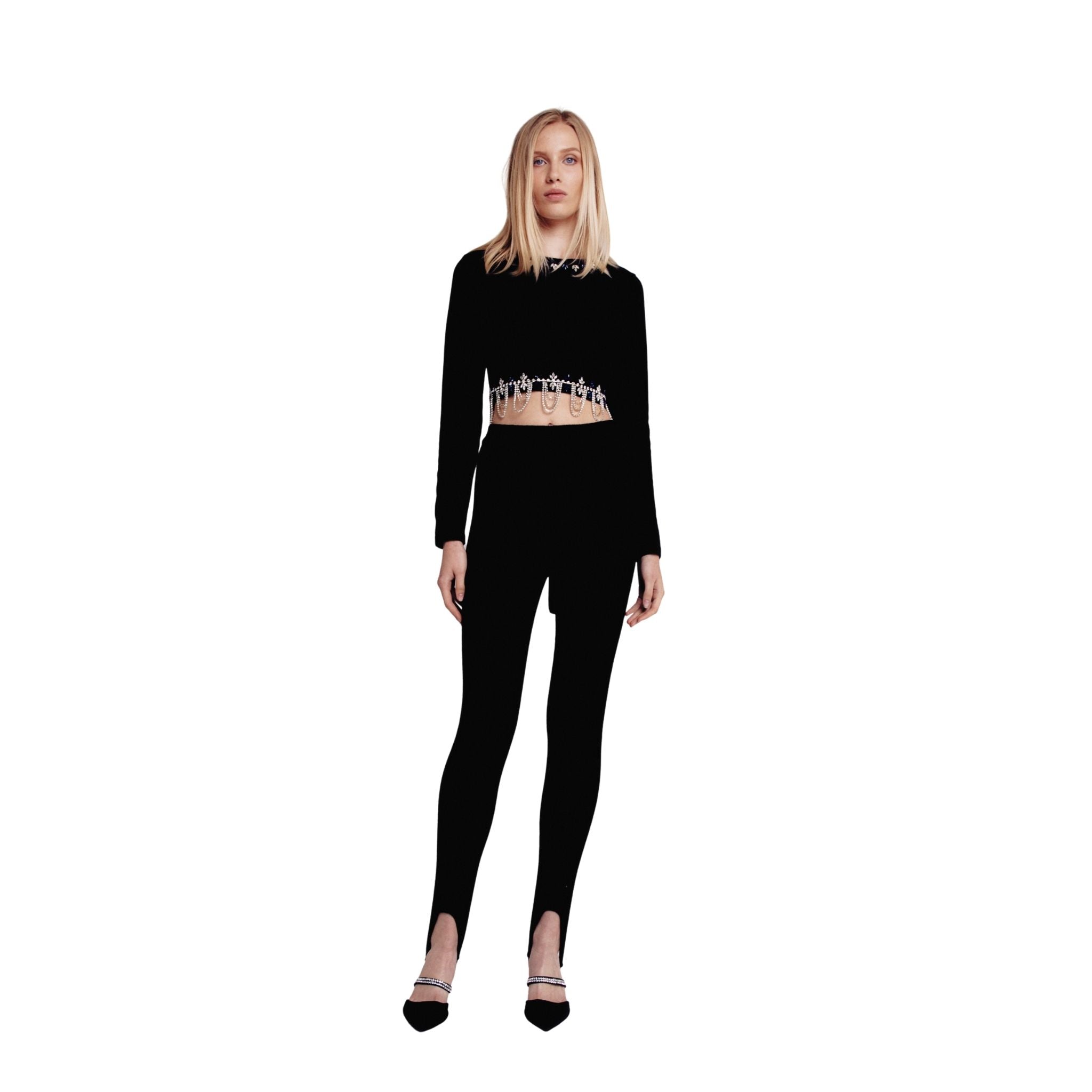 Black Cropped Backless Embellished Top