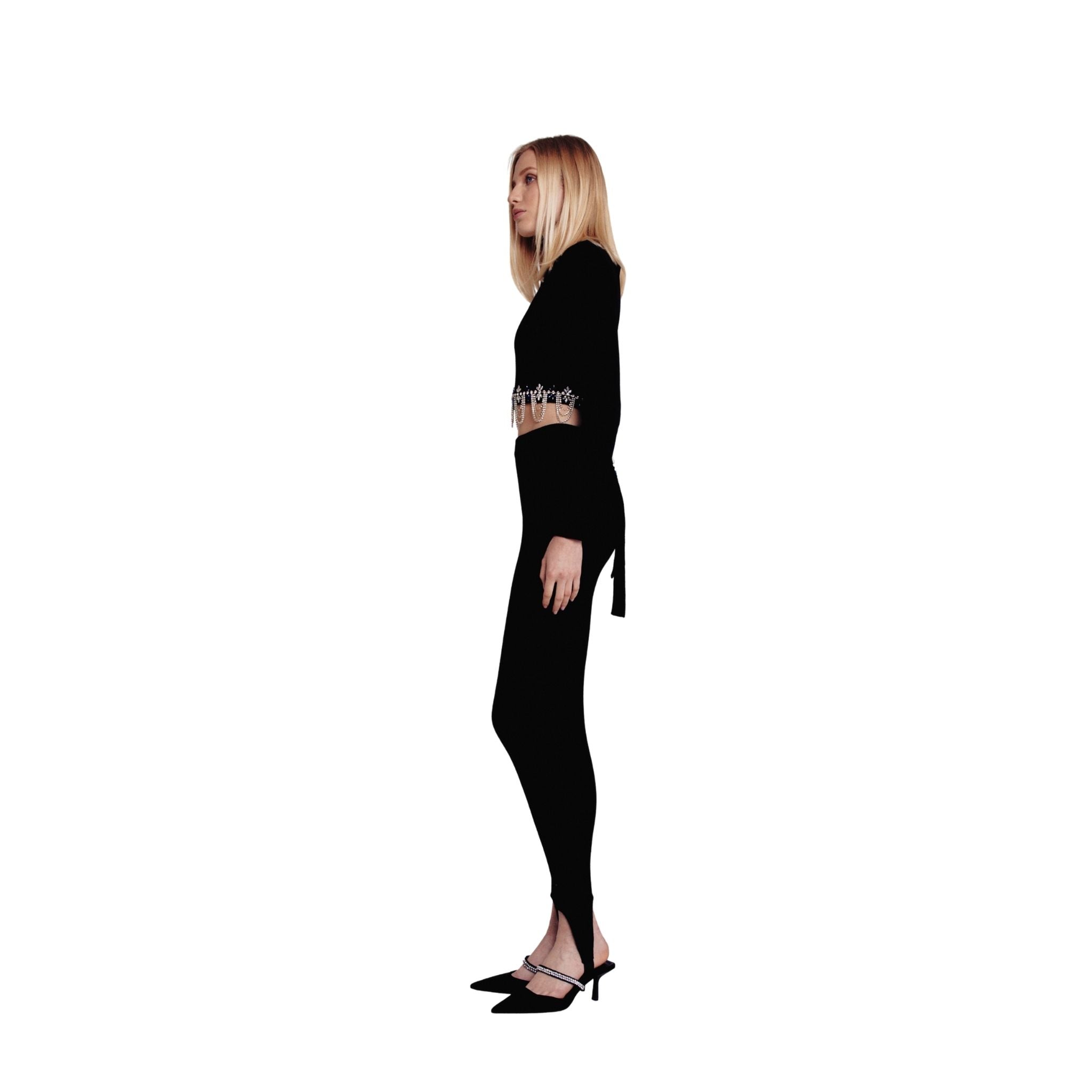 Black Cropped Backless Embellished Top