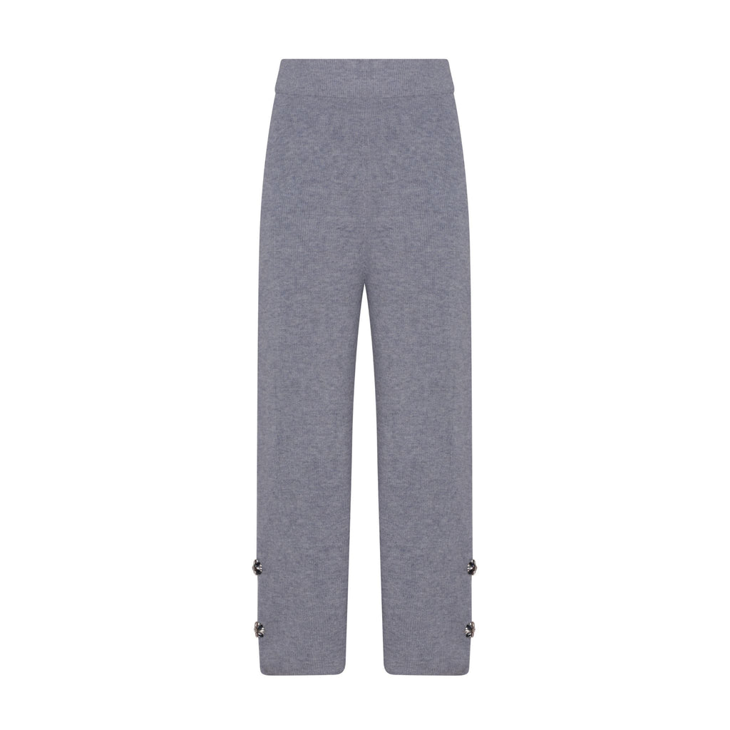 Grey Embellished Flared Knitted Pants