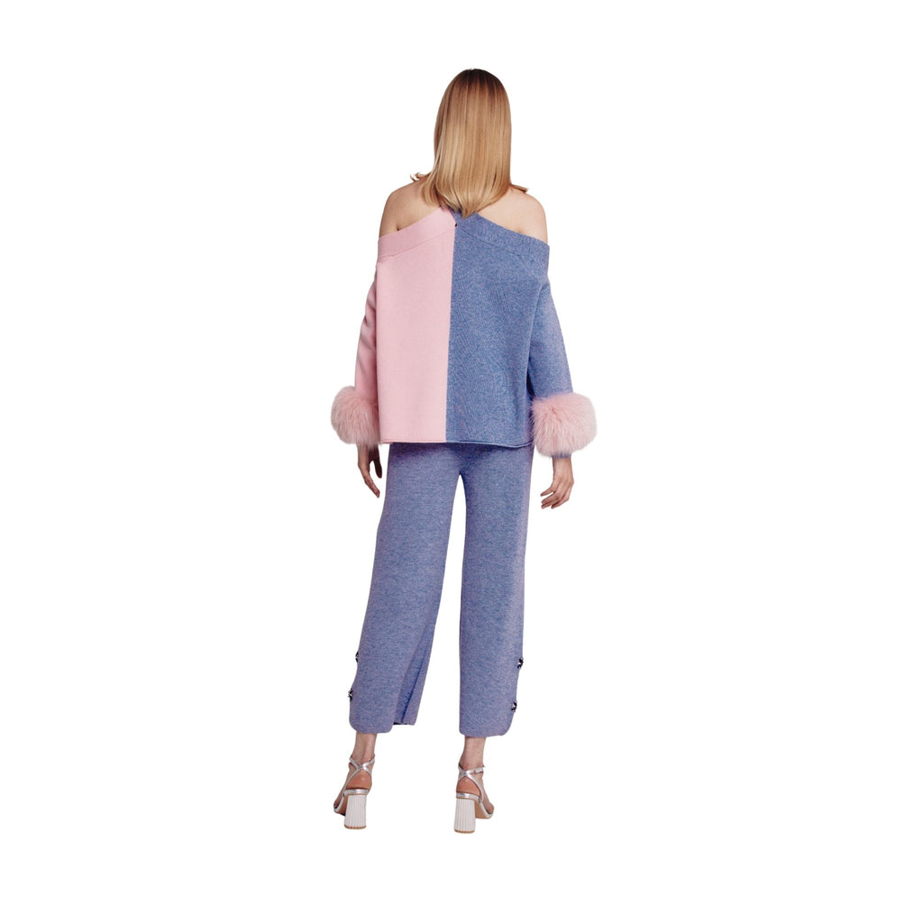 Grey Embellished Flared Knitted Pants