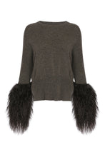 Load image into Gallery viewer, Round Neck Sweater with Shearling Cuffs in Army
