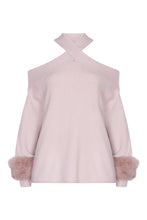 Load image into Gallery viewer, Criss-Cross Sweater with Faux Fur Cuffs in Oyster
