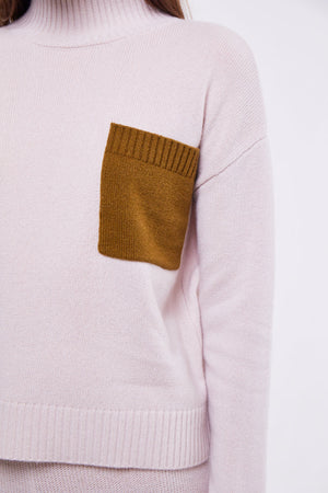 Oyster and Monk High Neck Sweater with Contrast Pocket Detail