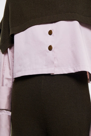 Embellished Shirt in Light Stone with Olive Knit Cape