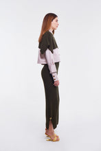 Load image into Gallery viewer, Embellished Shirt in Light Stone with Olive Knit Cape

