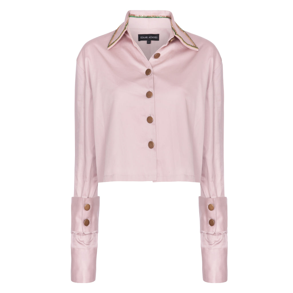 Embellished Shirt in Light Stone with Olive Knit Cape