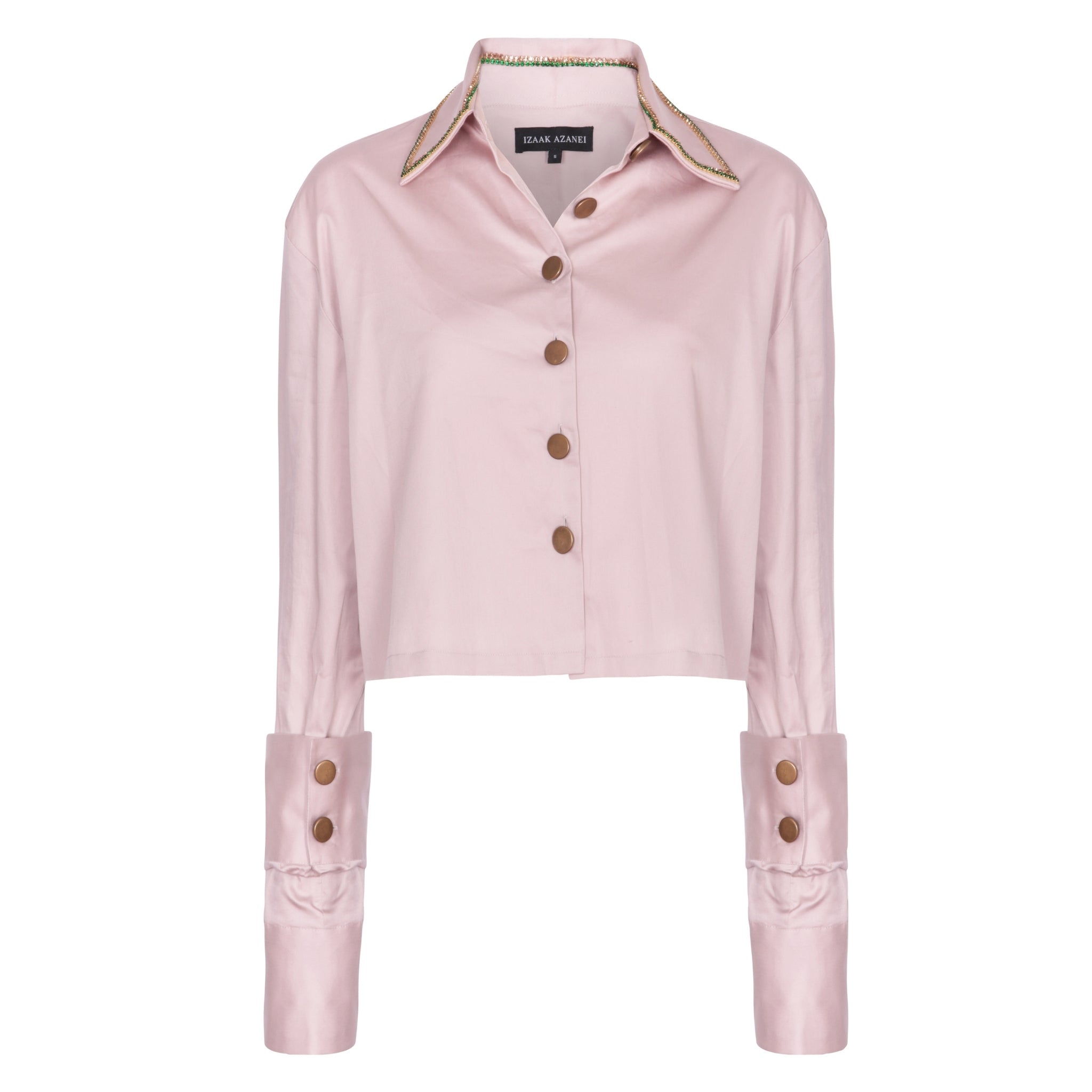 Embellished Shirt in Light Stone with Olive Knit Cape