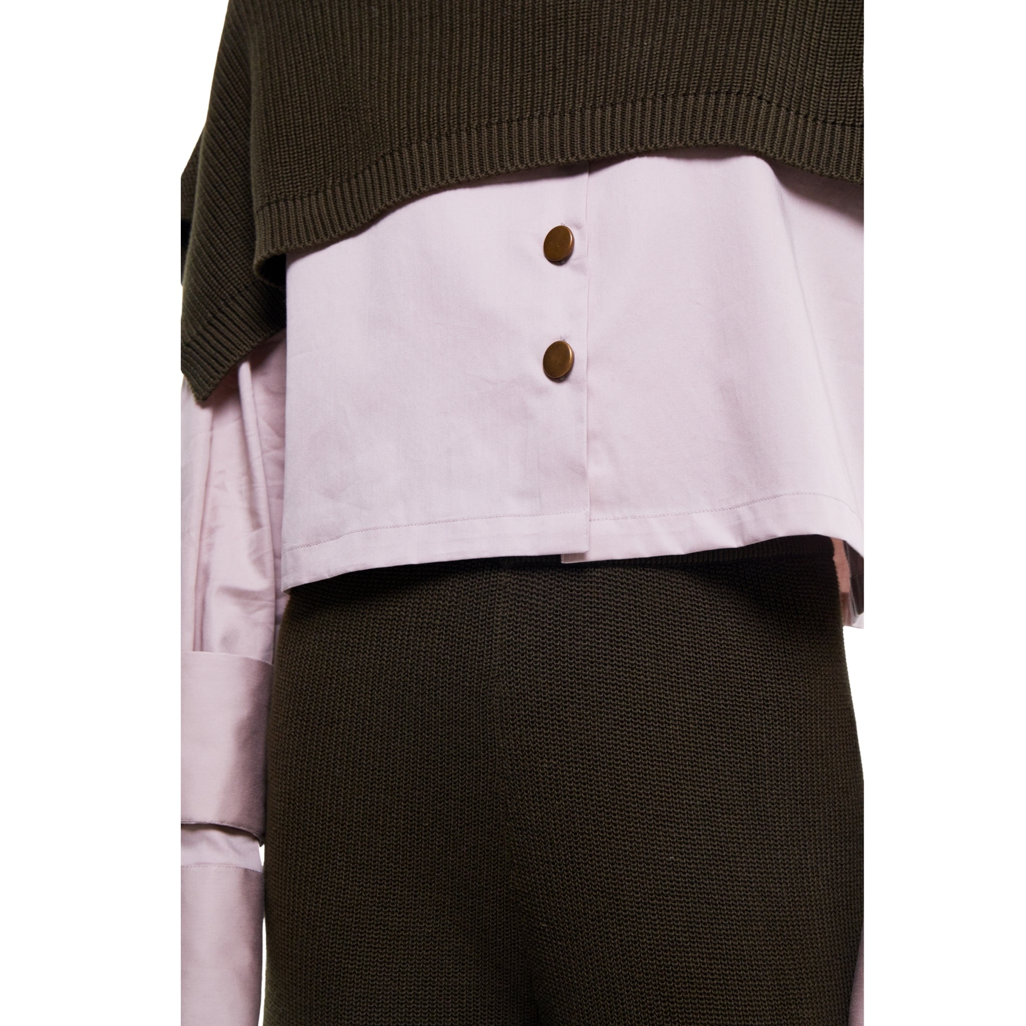 Embellished Shirt in Light Stone with Olive Knit Cape