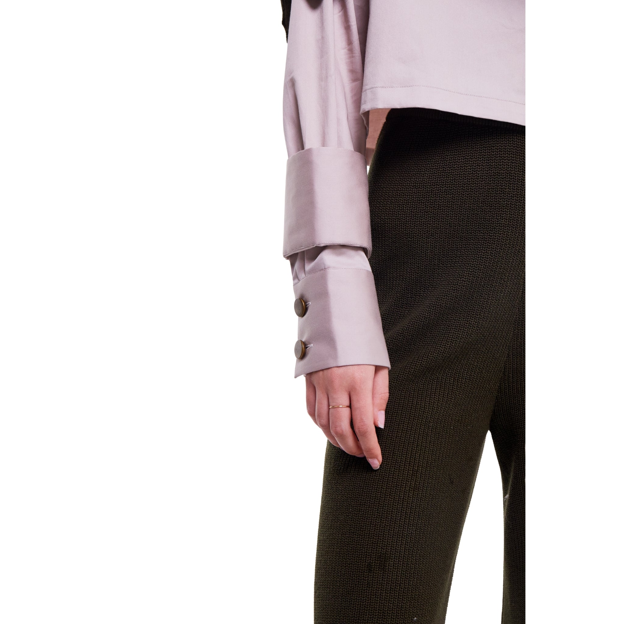 Embellished Shirt in Light Stone with Olive Knit Cape