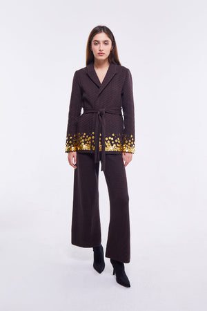 Embellished Tie Detail Jacket in Chestnut