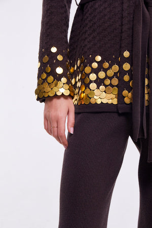 Embellished Tie Detail Jacket in Chestnut