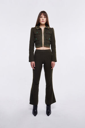 Embellished Structured Jacket in Olive